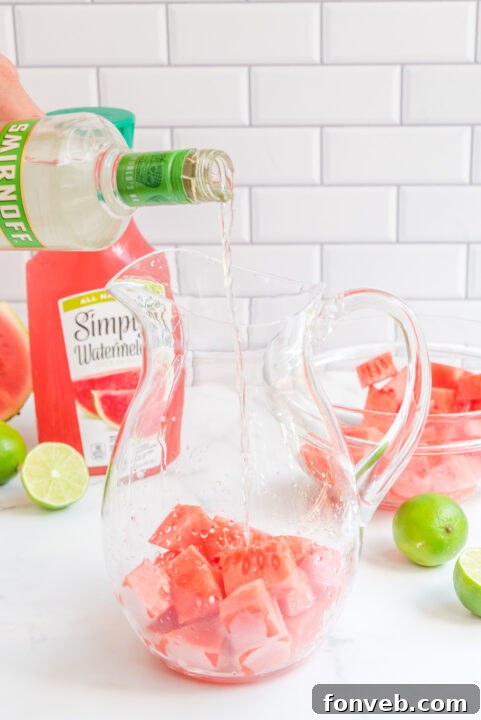 Mixing Watermelon Cocktail ingredients.