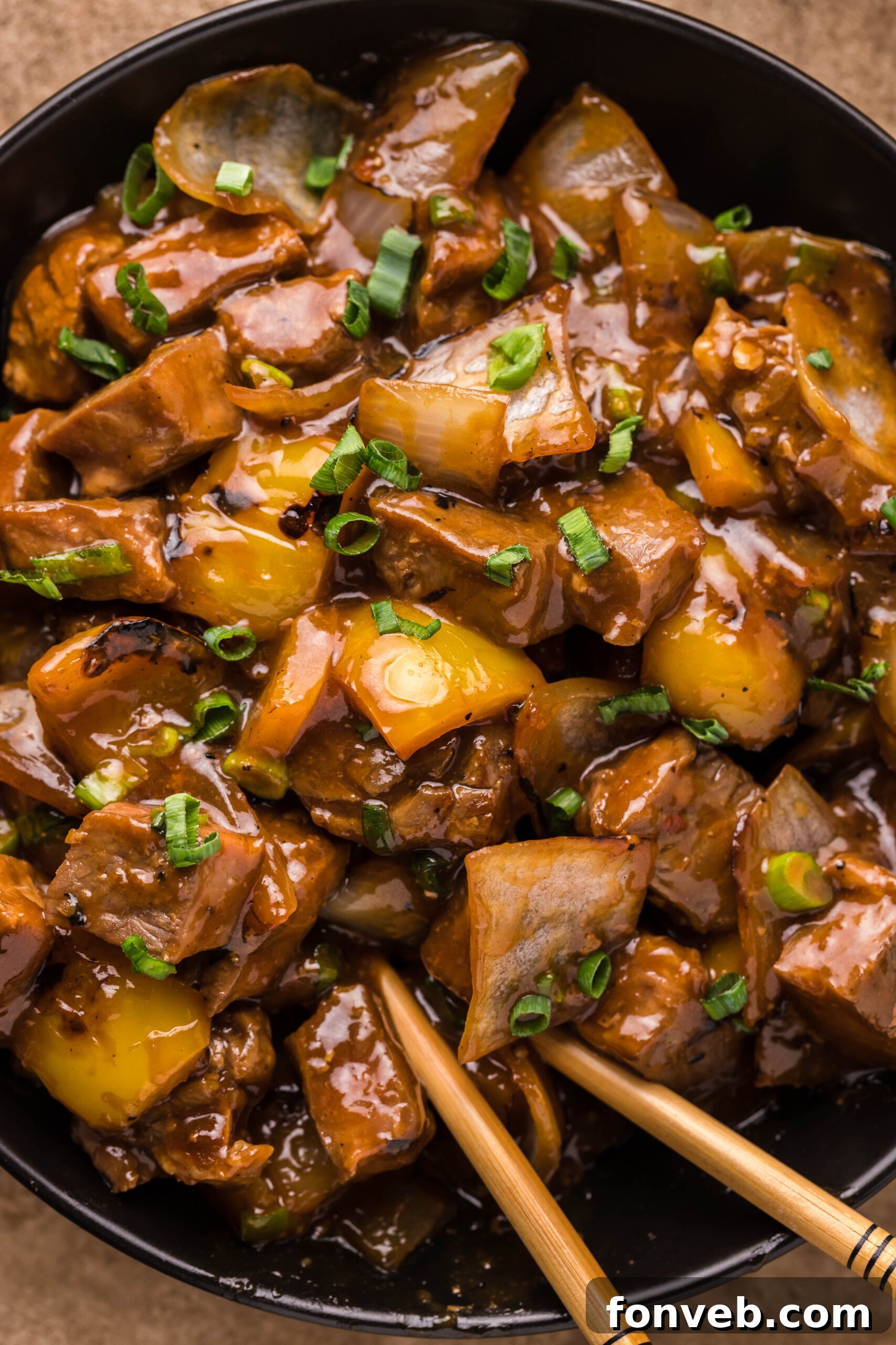Close up view of Teriyaki Steak Bites.