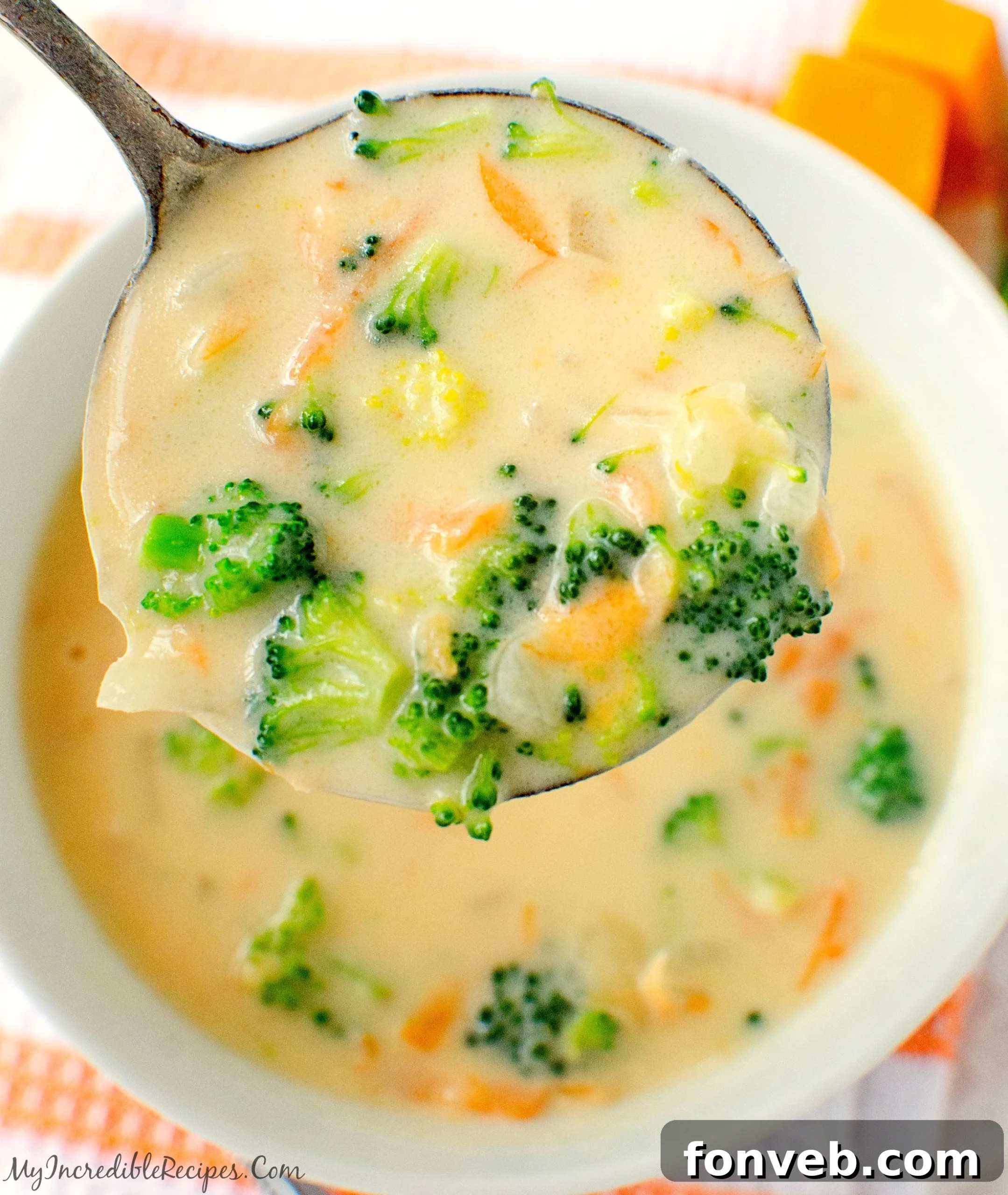 Creamy Broccoli Cheese Soup in a cozy setting
