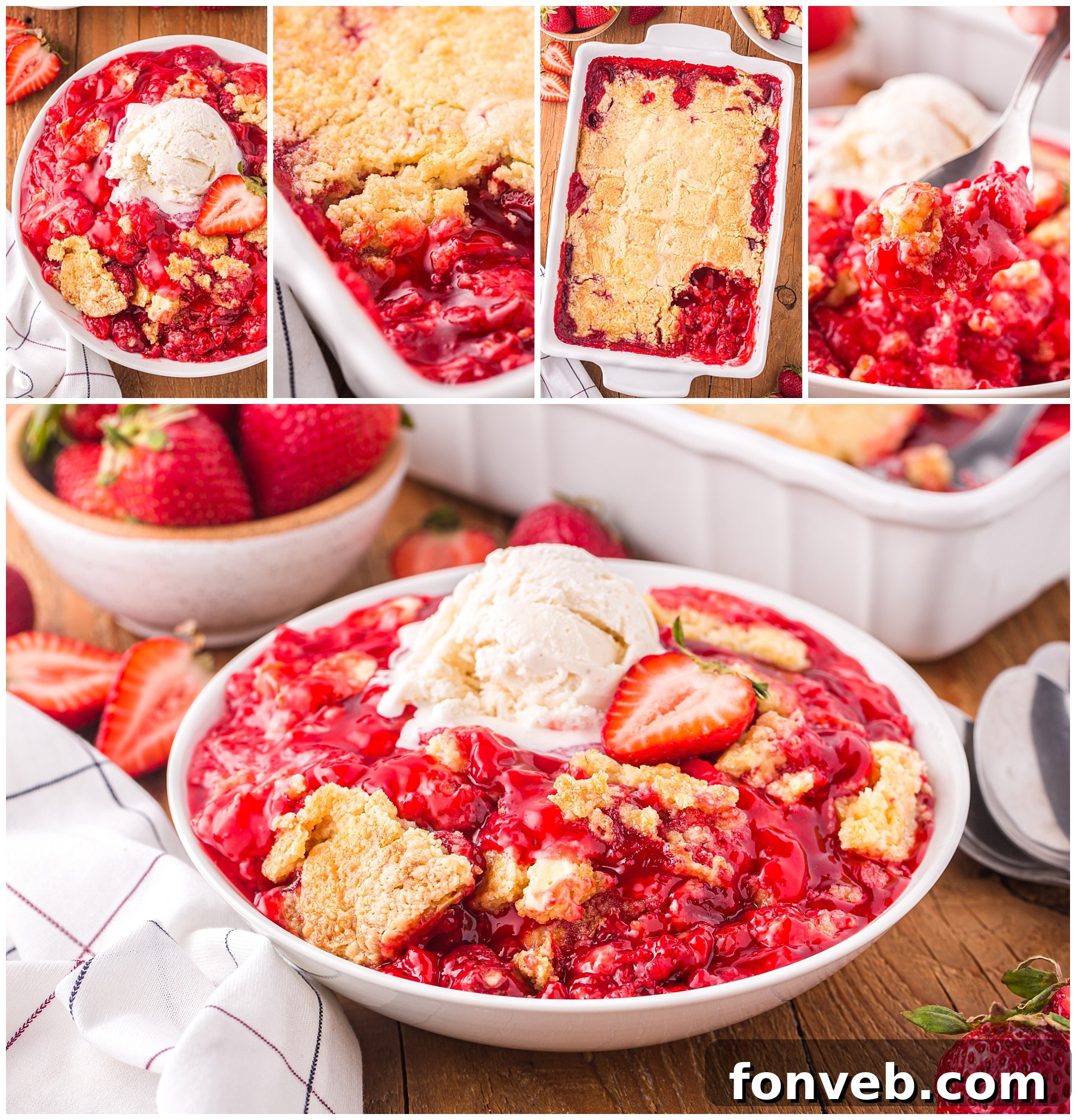 Collages of Strawberry Dump Cake 