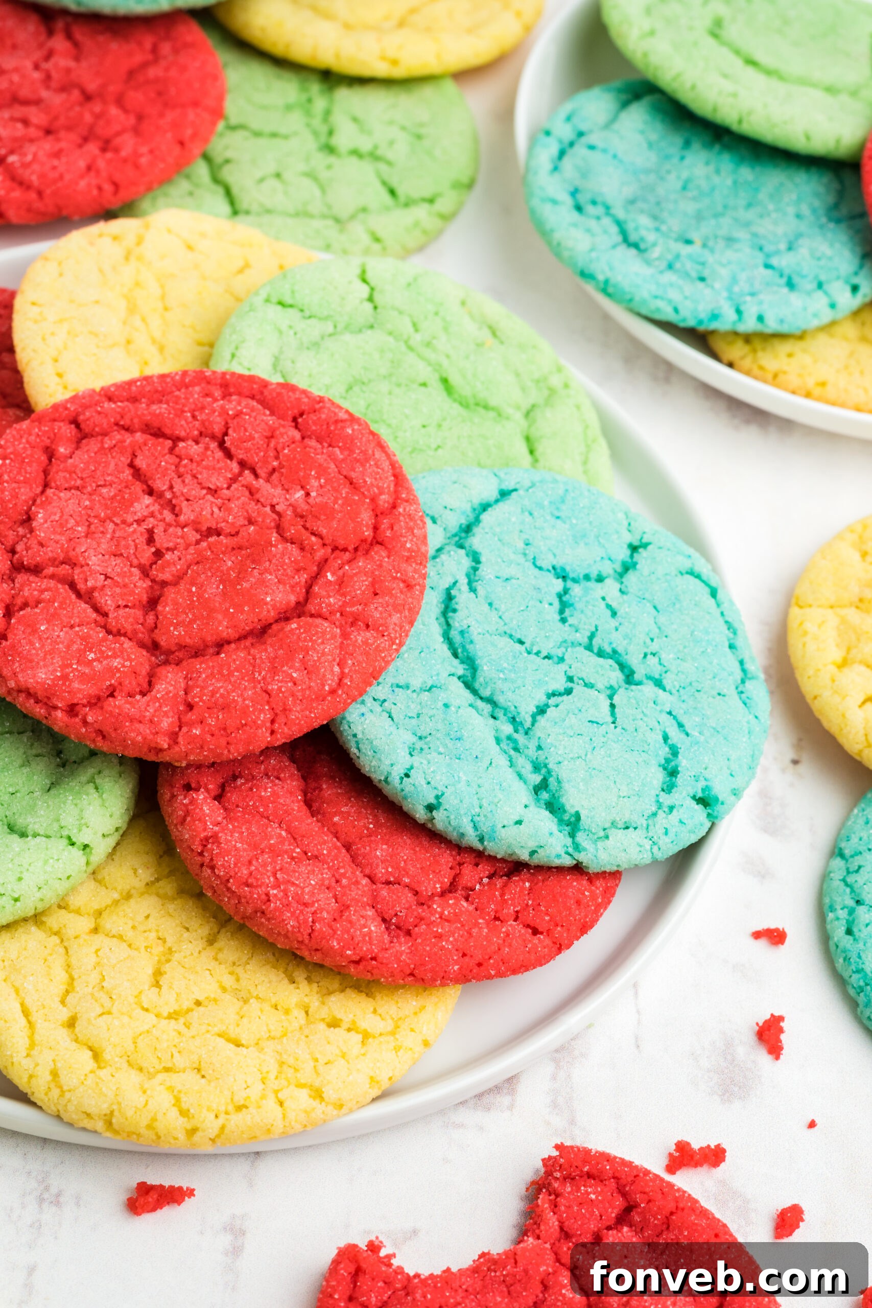 Vibrant Jello Bites 12 Close-up view of vibrant Jello Cookies arranged on a white plate, highlighting their texture.