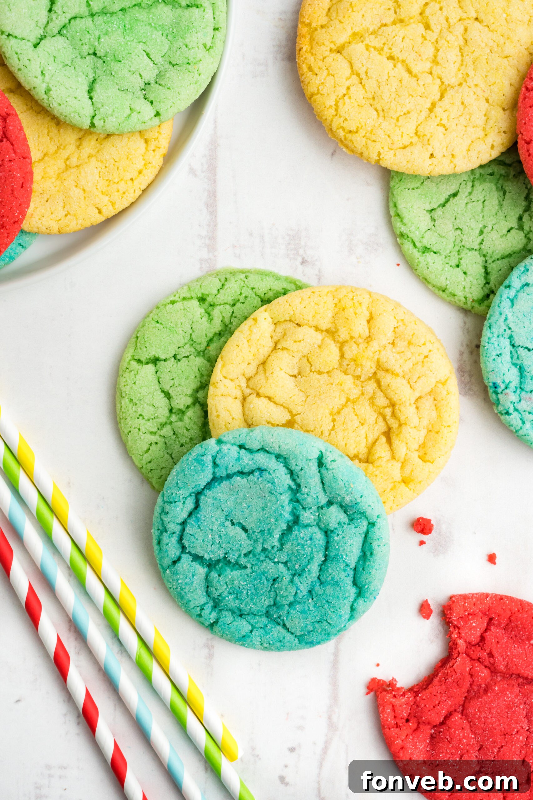 Vibrant Jello Bites 14 Overhead view of an array of colorful Jello Cookies, perfectly baked and ready to enjoy.