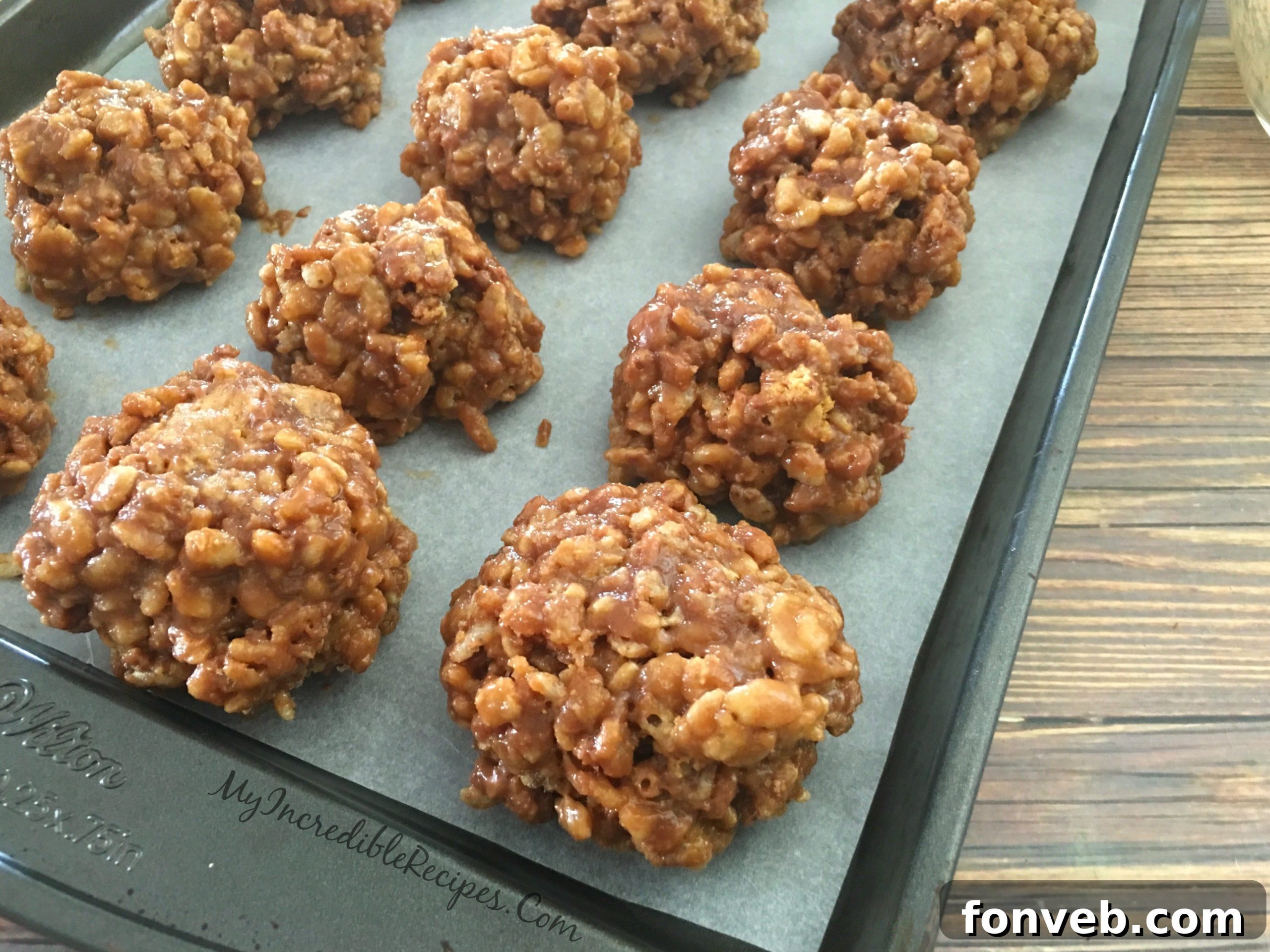 Platter of freshly made No Bake Reese's Krispy Cookies