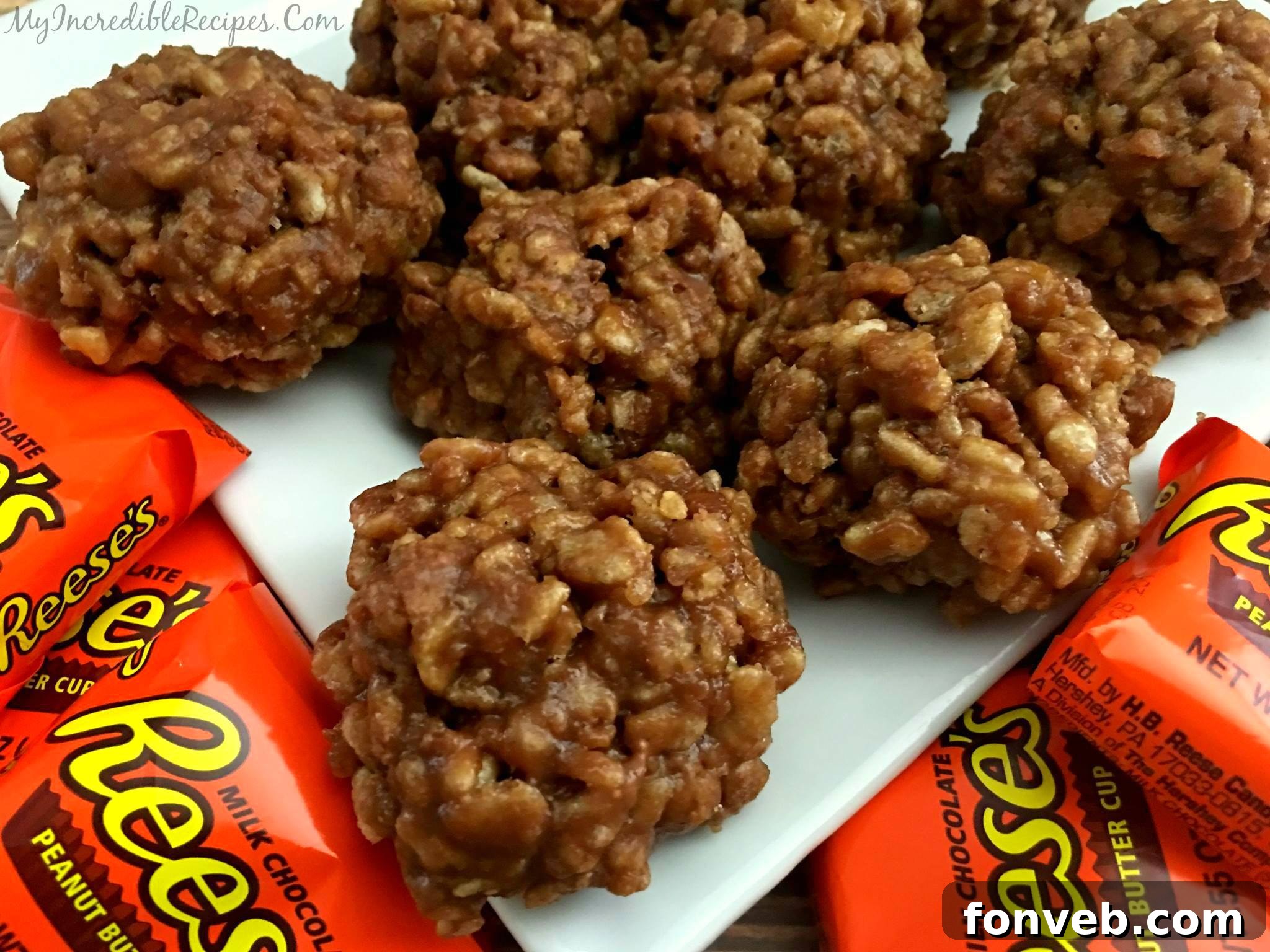 Reese's Krispy Cookie Balls arranged on a festive plate