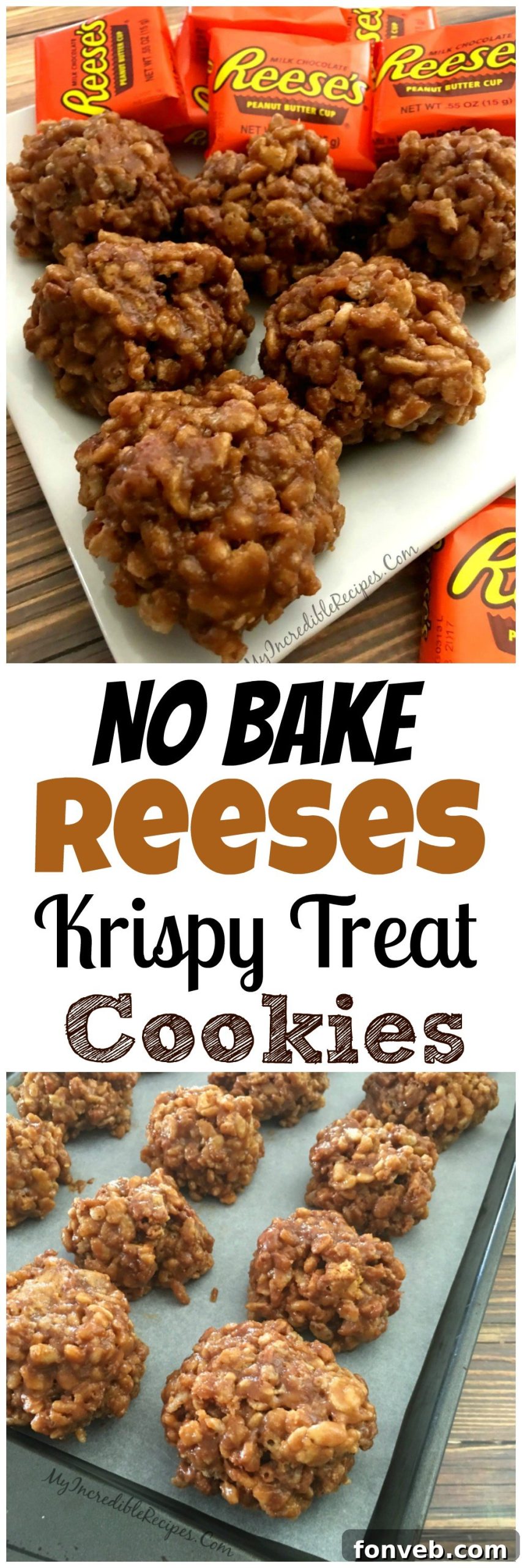 Pin for Pinterest: No-Bake Reese's Krispy Cookie Balls