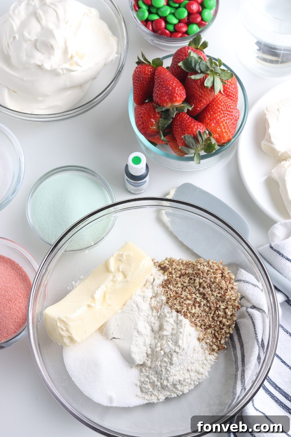 Ingredients for the crust of a Christmas dessert lasagna laid out.