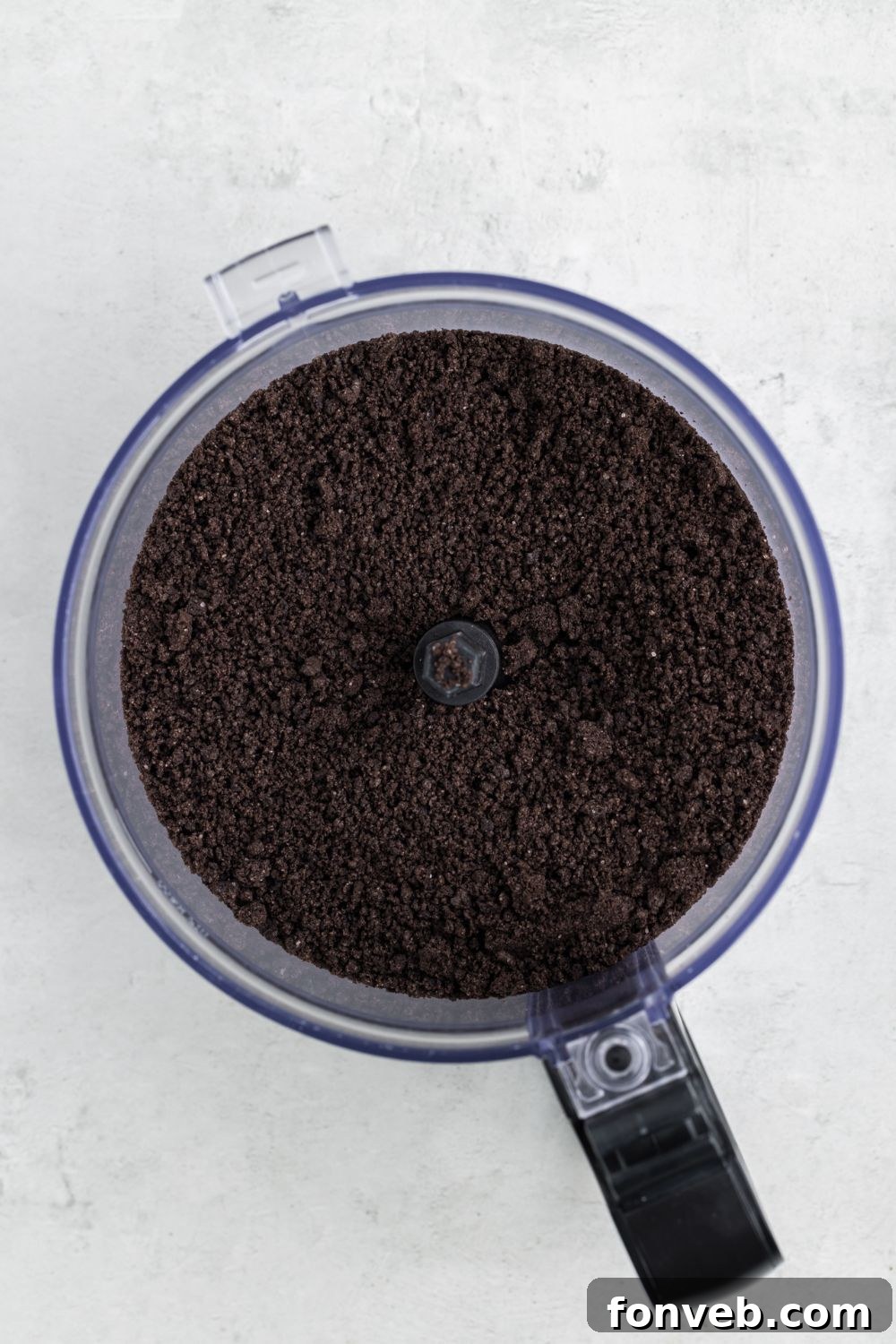 Crushed Oreo cookies in a food processor