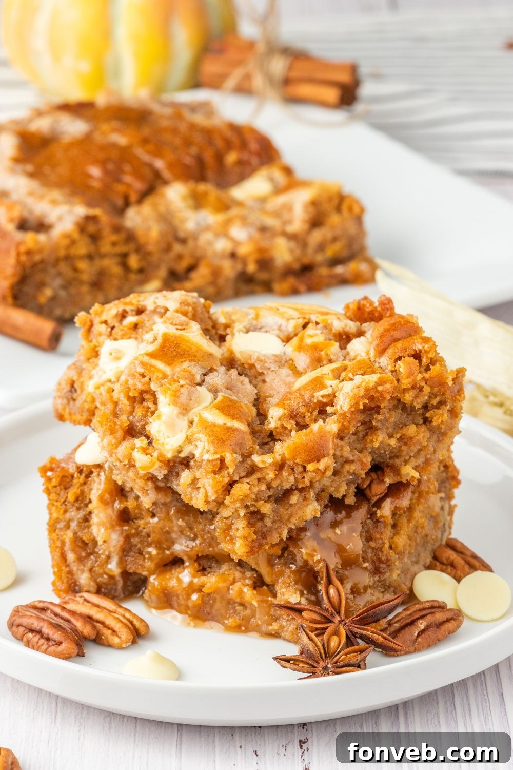 slice of pumpkin cake on plate on table