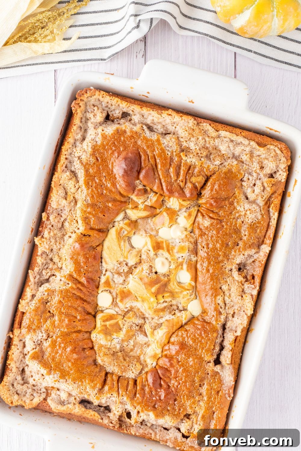 overhead view of cake in a pan on the table