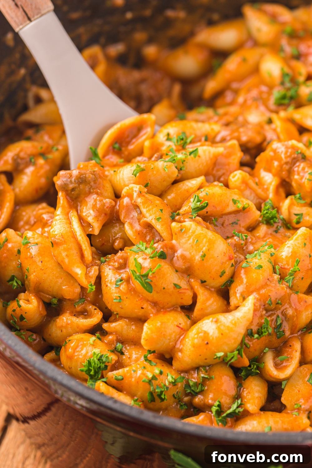 skillet with taco pasta in it 