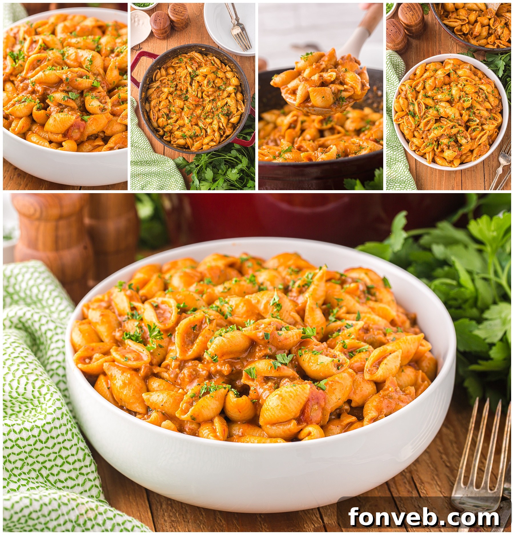 taco pasta collage of a few photos showing the pasta in different angles 