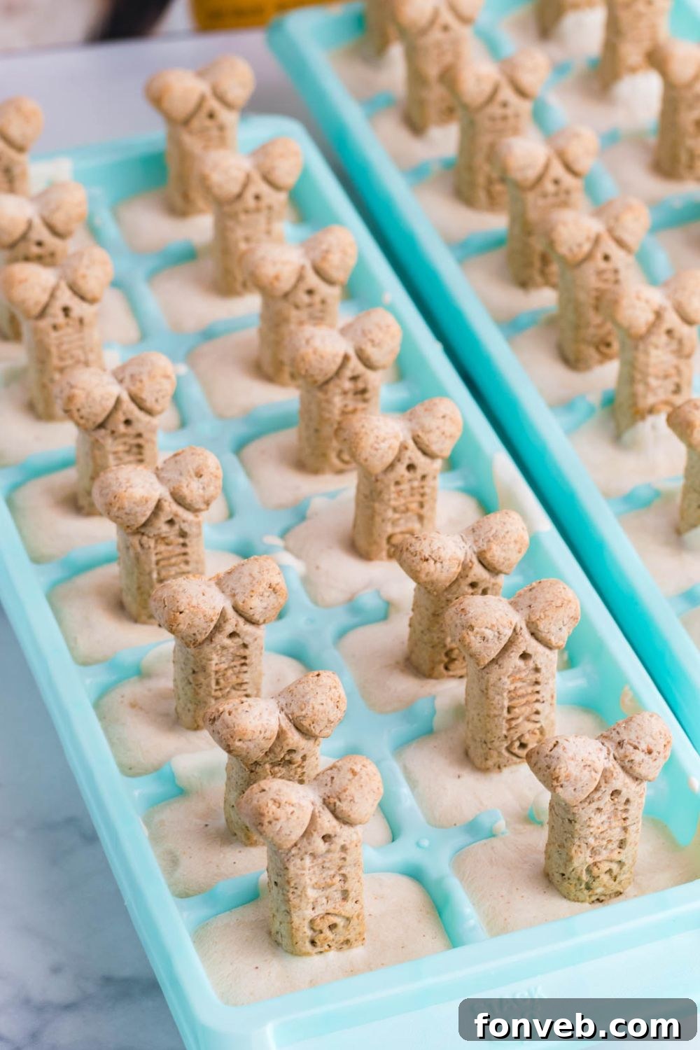 diy dog ice cream treats in ice cube trays on table