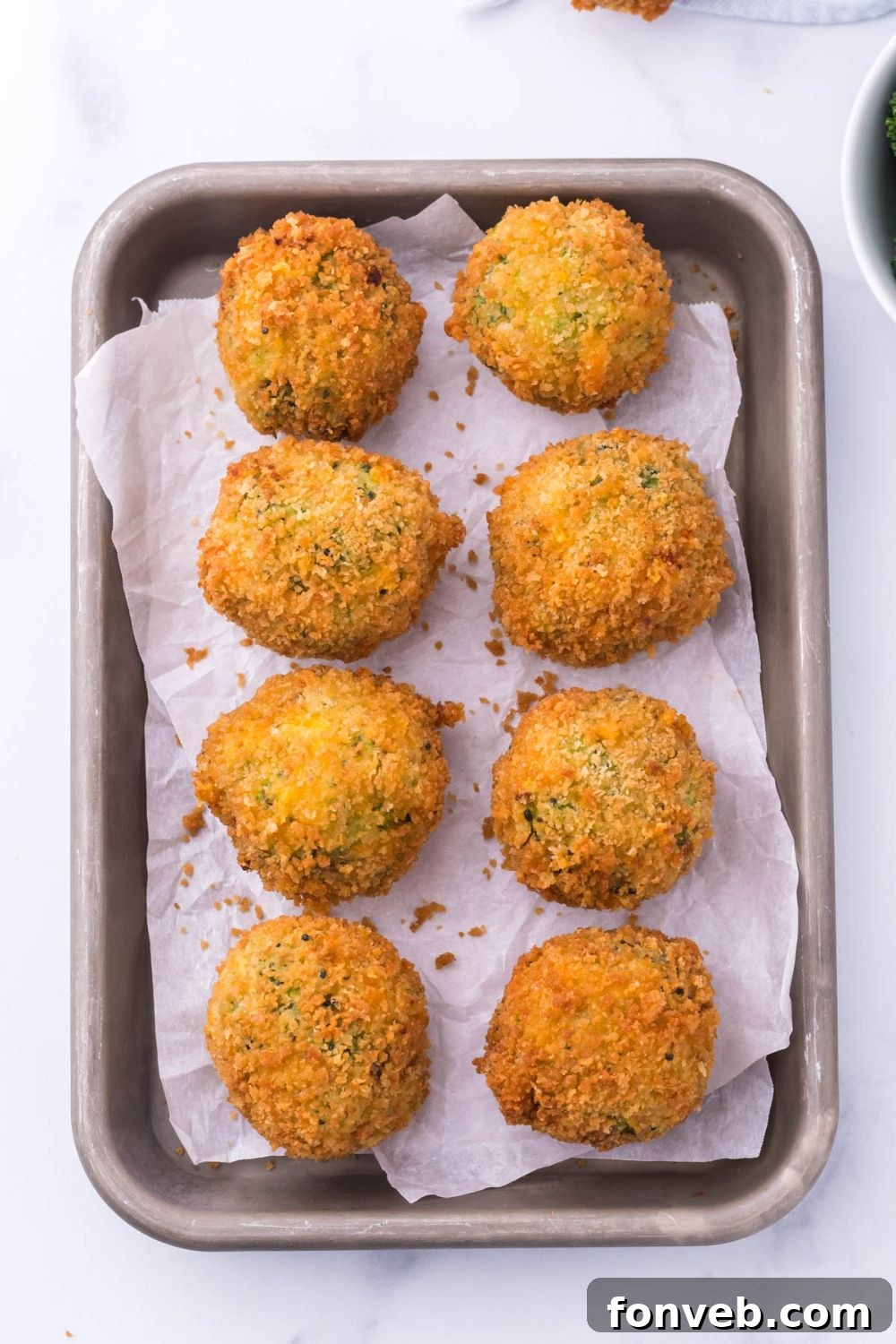 Crispy Fried Broccoli Poppers 7 overhead view of broccoli bites in pan