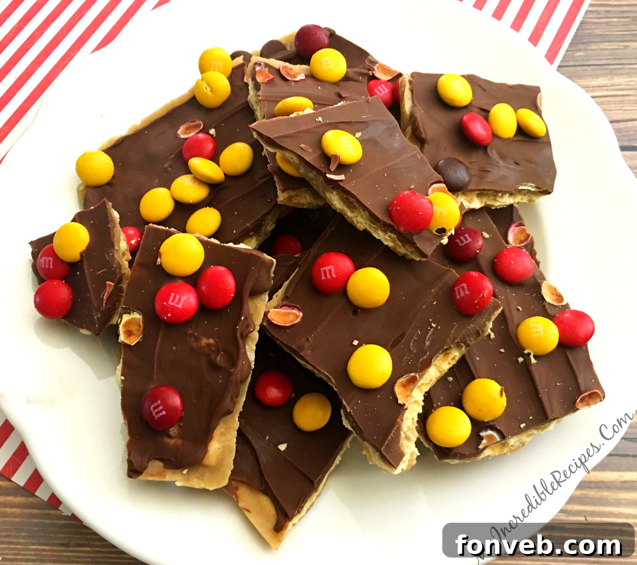 Close-up of the delicious saltine cracker toffee, ready to be broken
