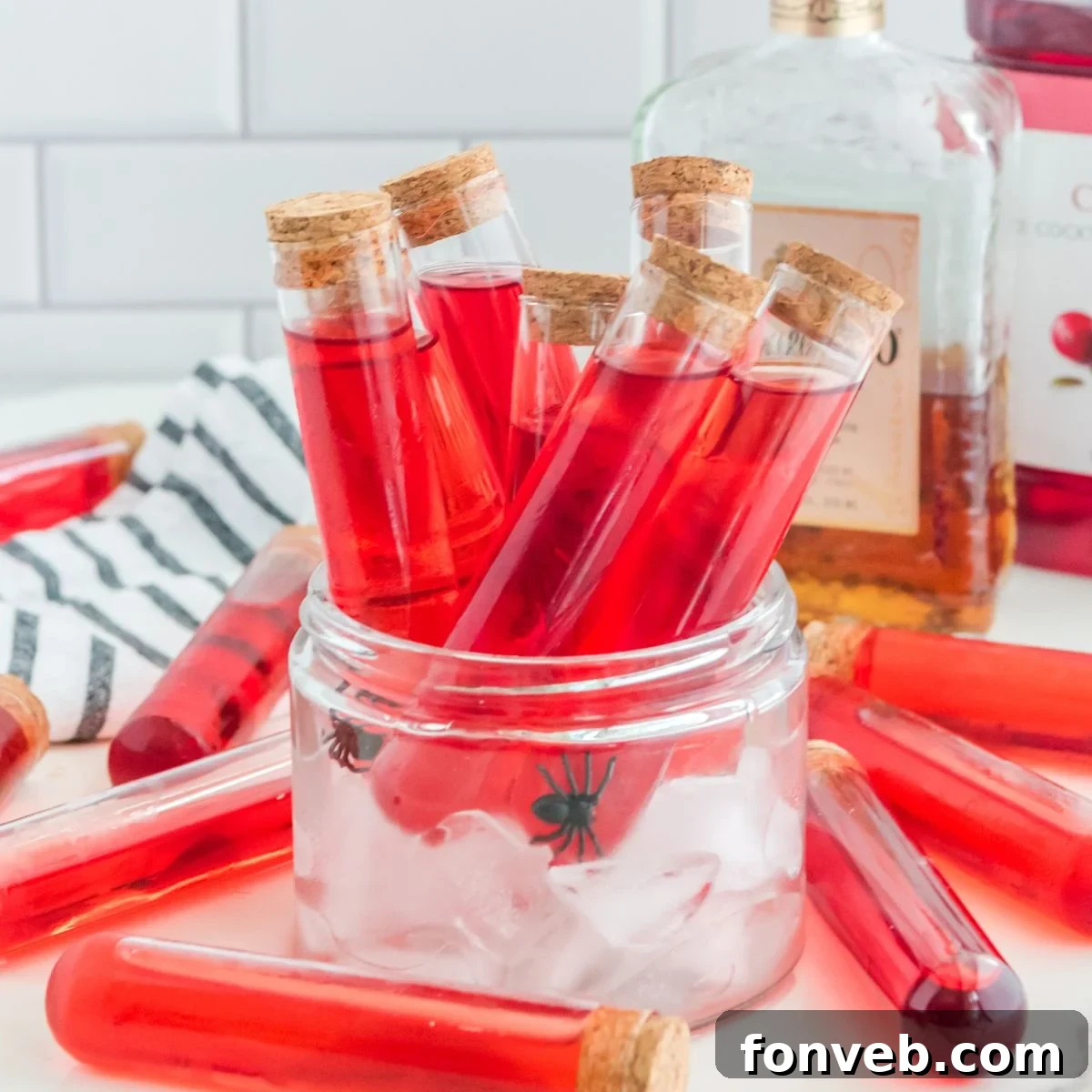 Halloween Potion Test Tube Shots on table with a container with ice