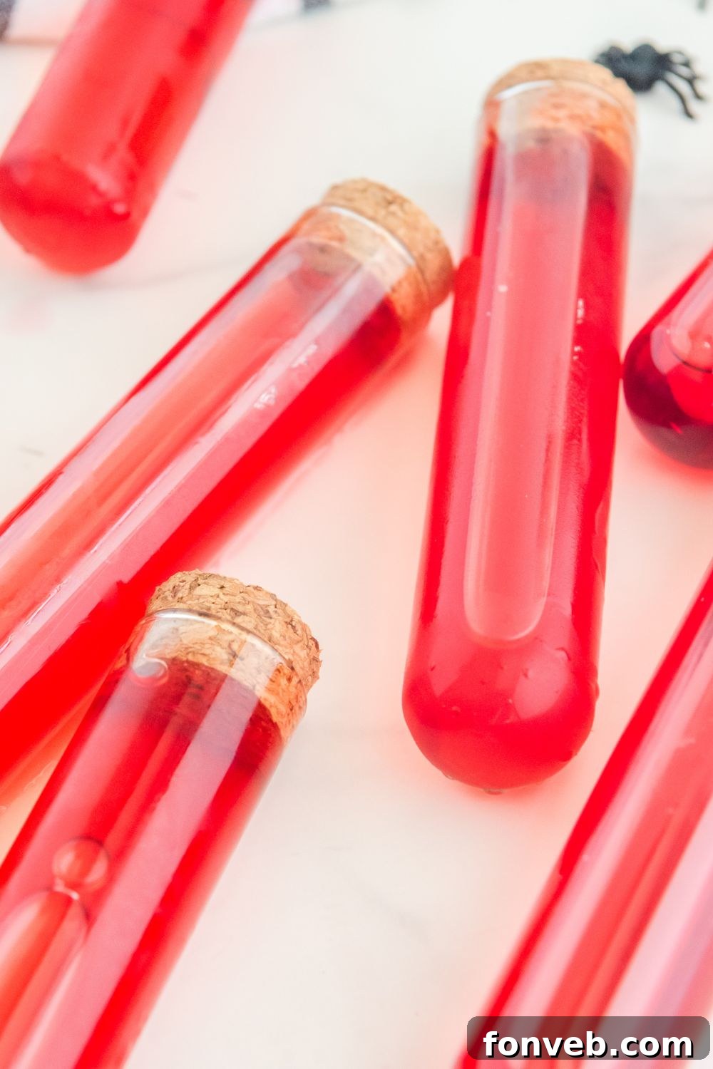 test tube drinks spread out on table