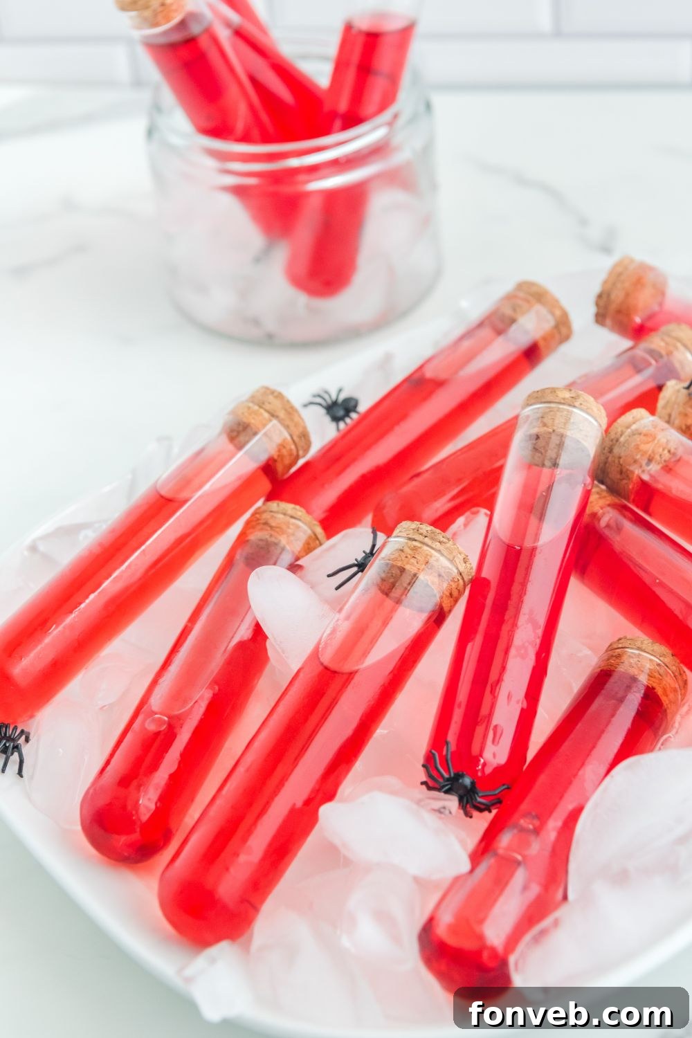 tube shots on a plate with ice under it