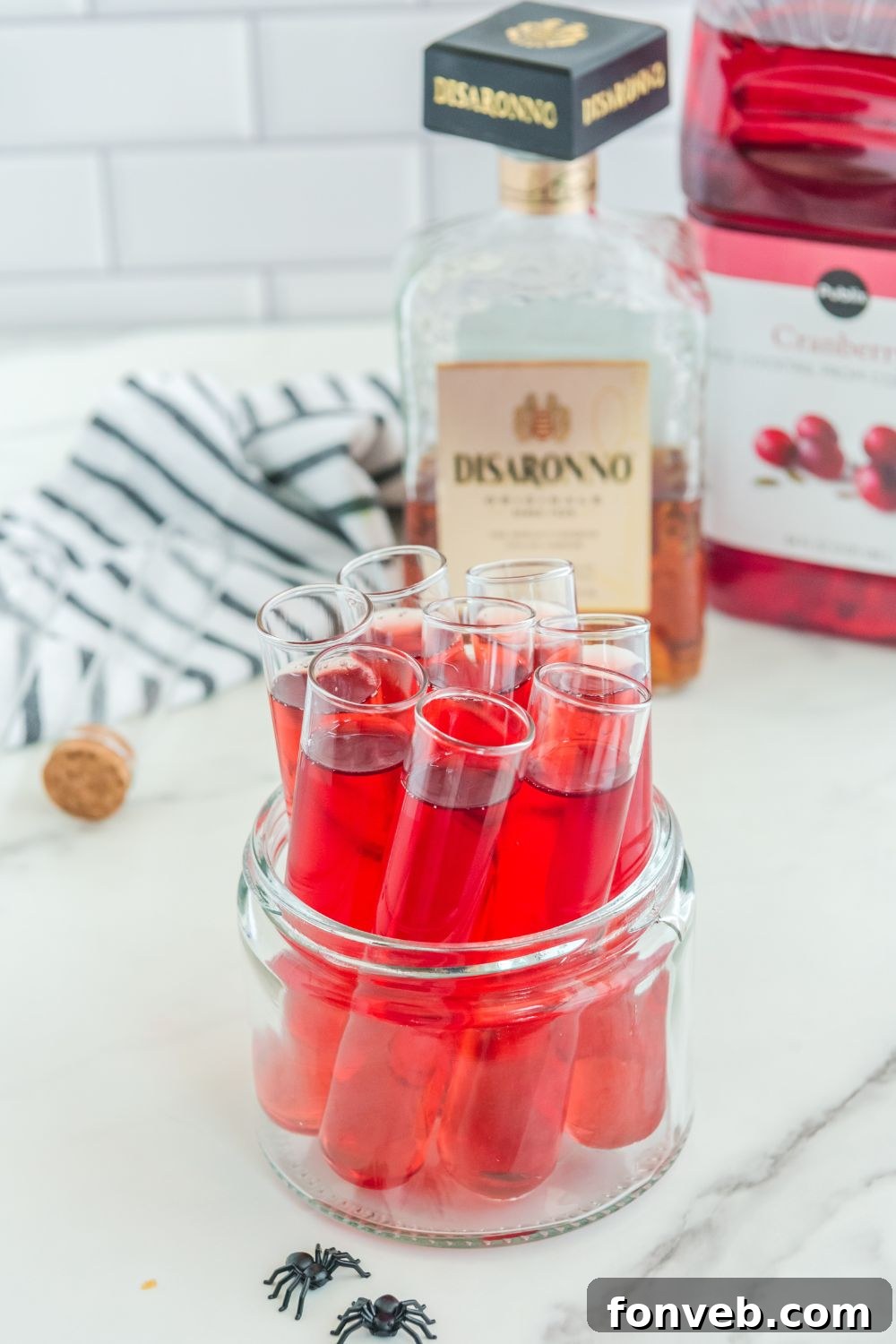 test tubes filled with shots in a glass
