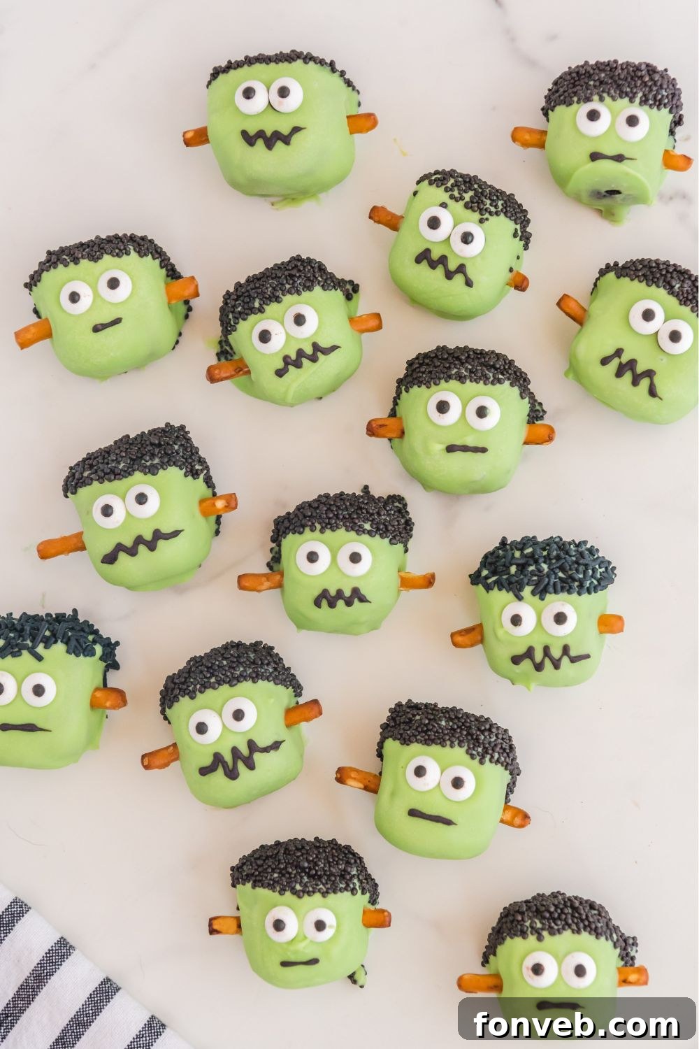 FrankenOreo Bites 15 halloween oreo truffles on table