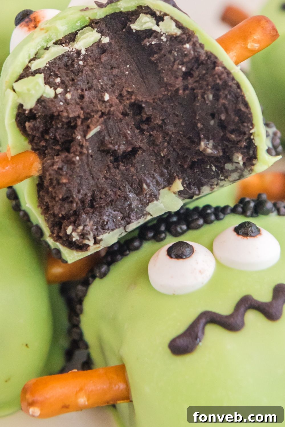 FrankenOreo Bites 18 bite taken out of Oreo truffle on table