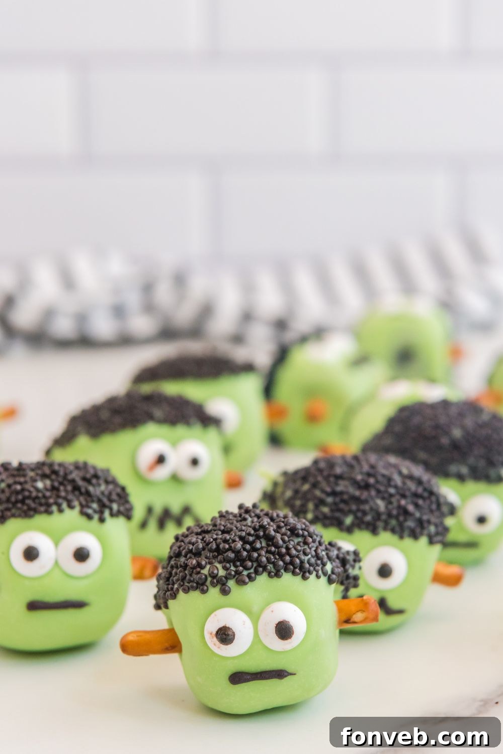 FrankenOreo Bites 20 oreo truffles halloween on table