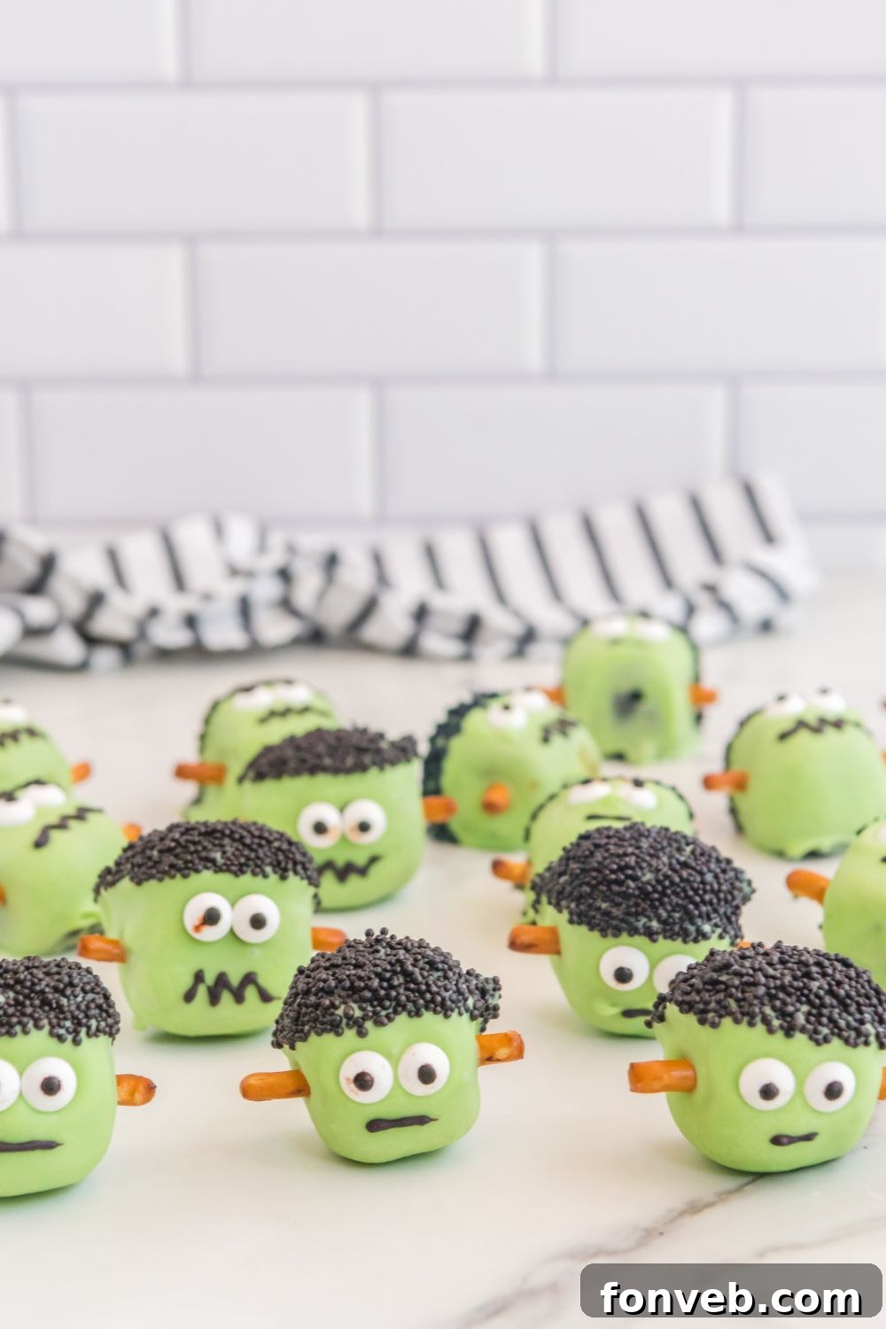 FrankenOreo Bites 22 Frankenstein Oreo Balls on table