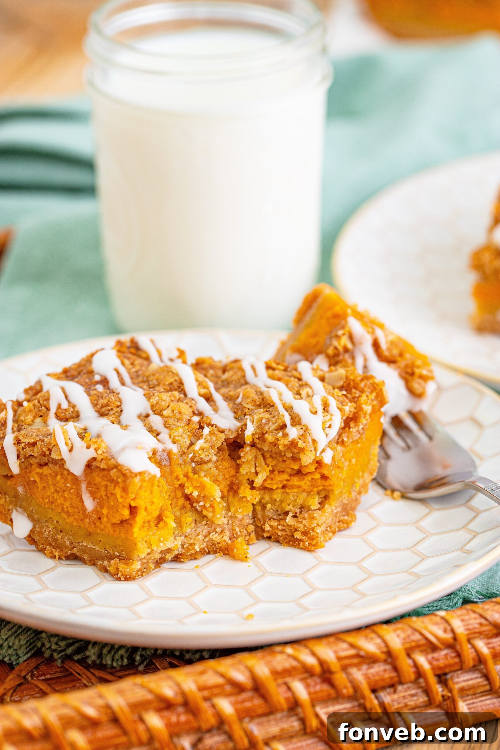 streusel bar on table with some on a fork