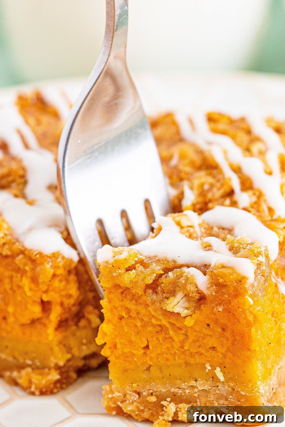 pumpkin struedel with bite being taken out with a fork