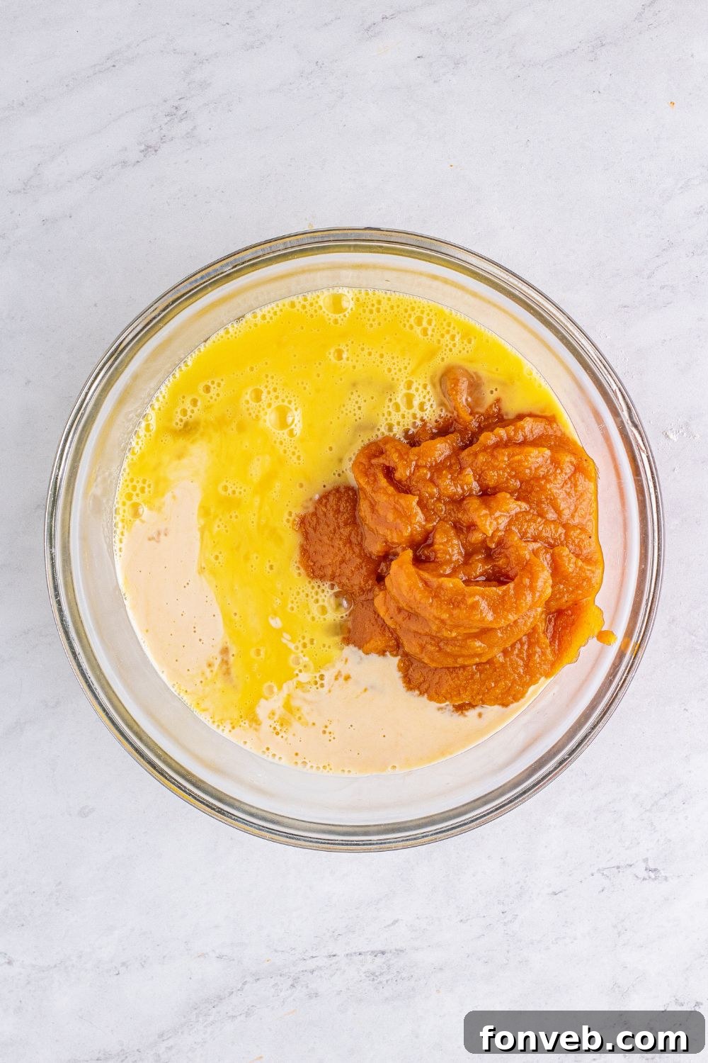 pumpkin bar ingredients in a glass bowl