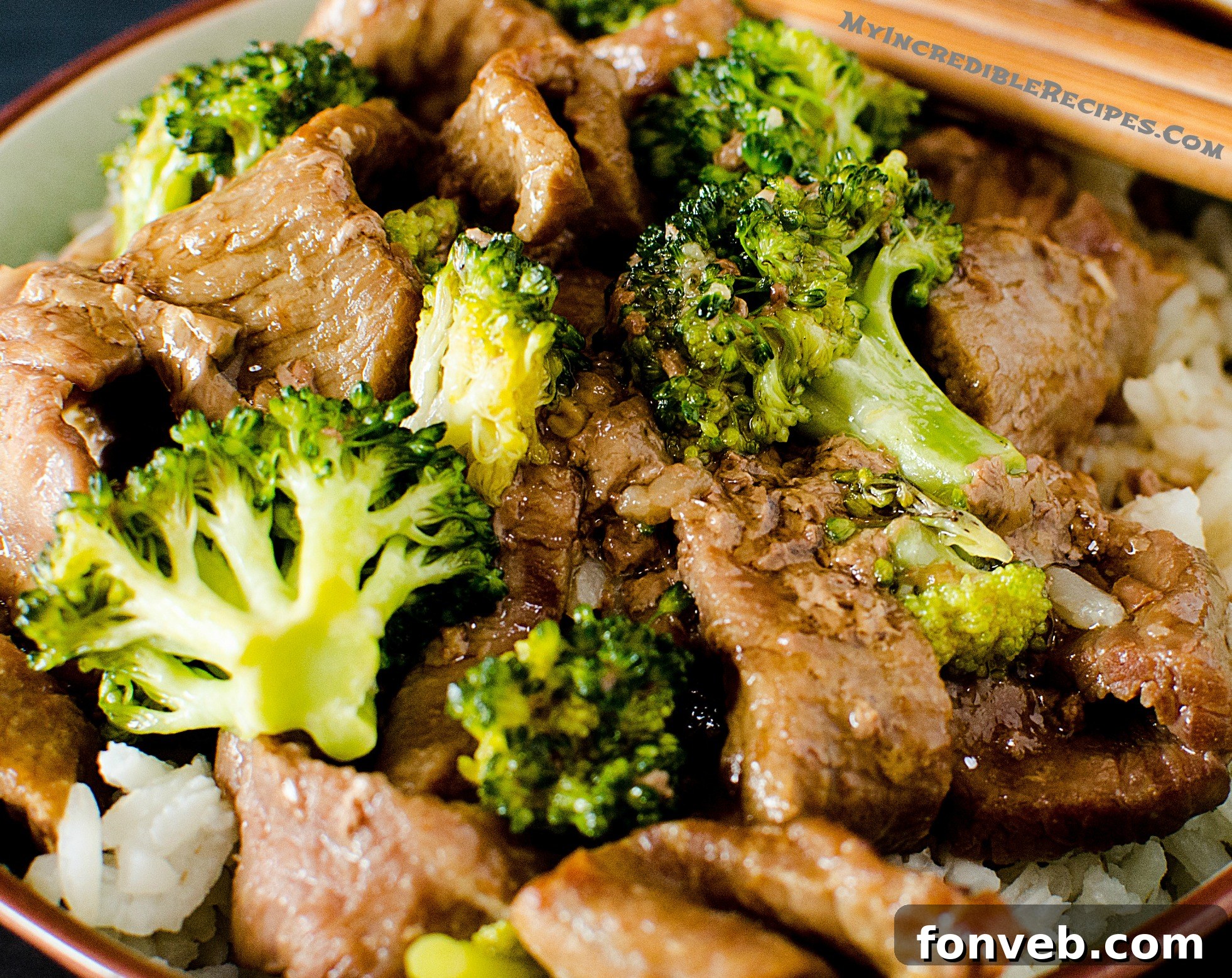 up close shot of Slow Cooker Beef & Broccoli