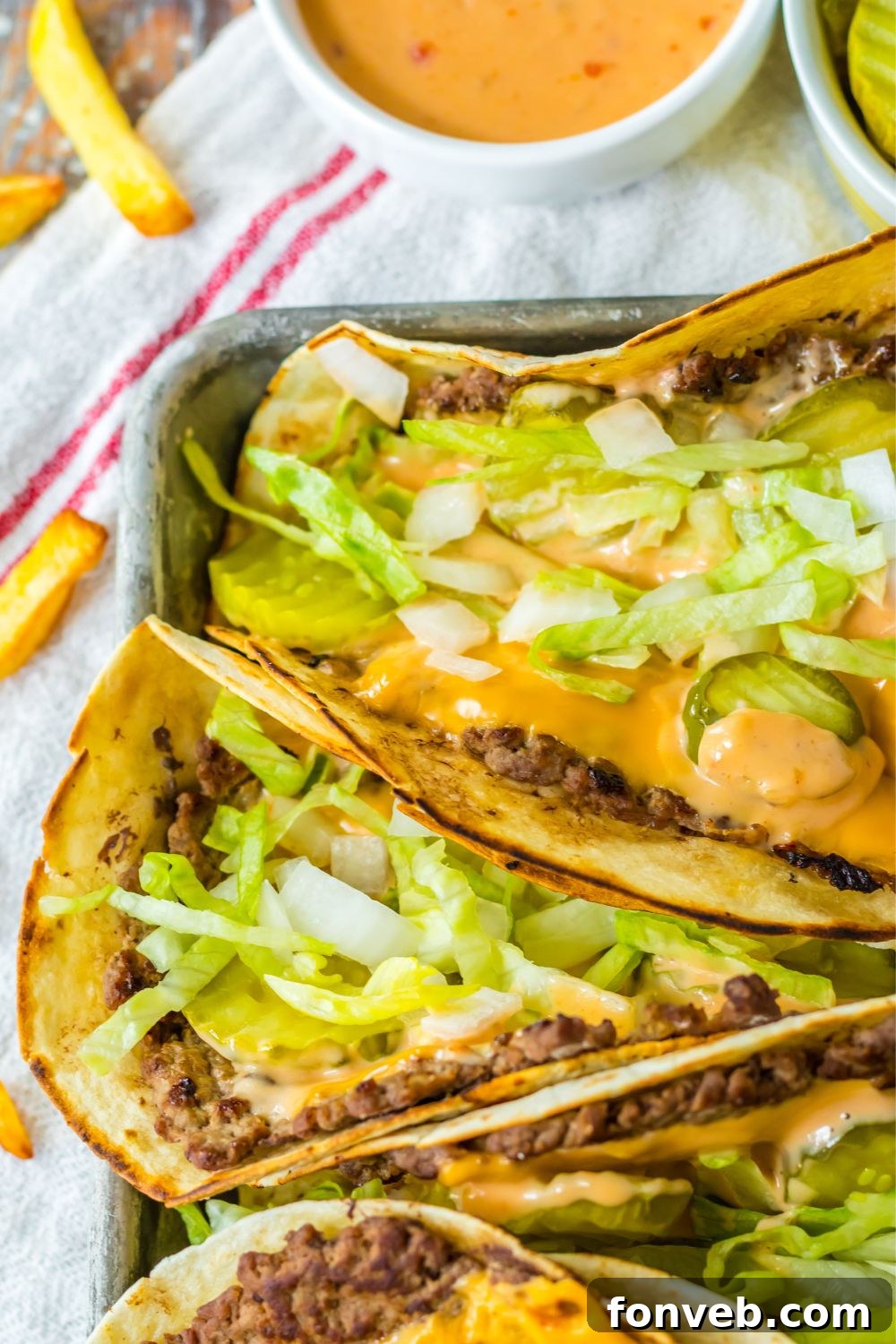 Smashed Big Mac Tacos 12 A plate of perfectly assembled Big Mac smash tacos, ready to be enjoyed