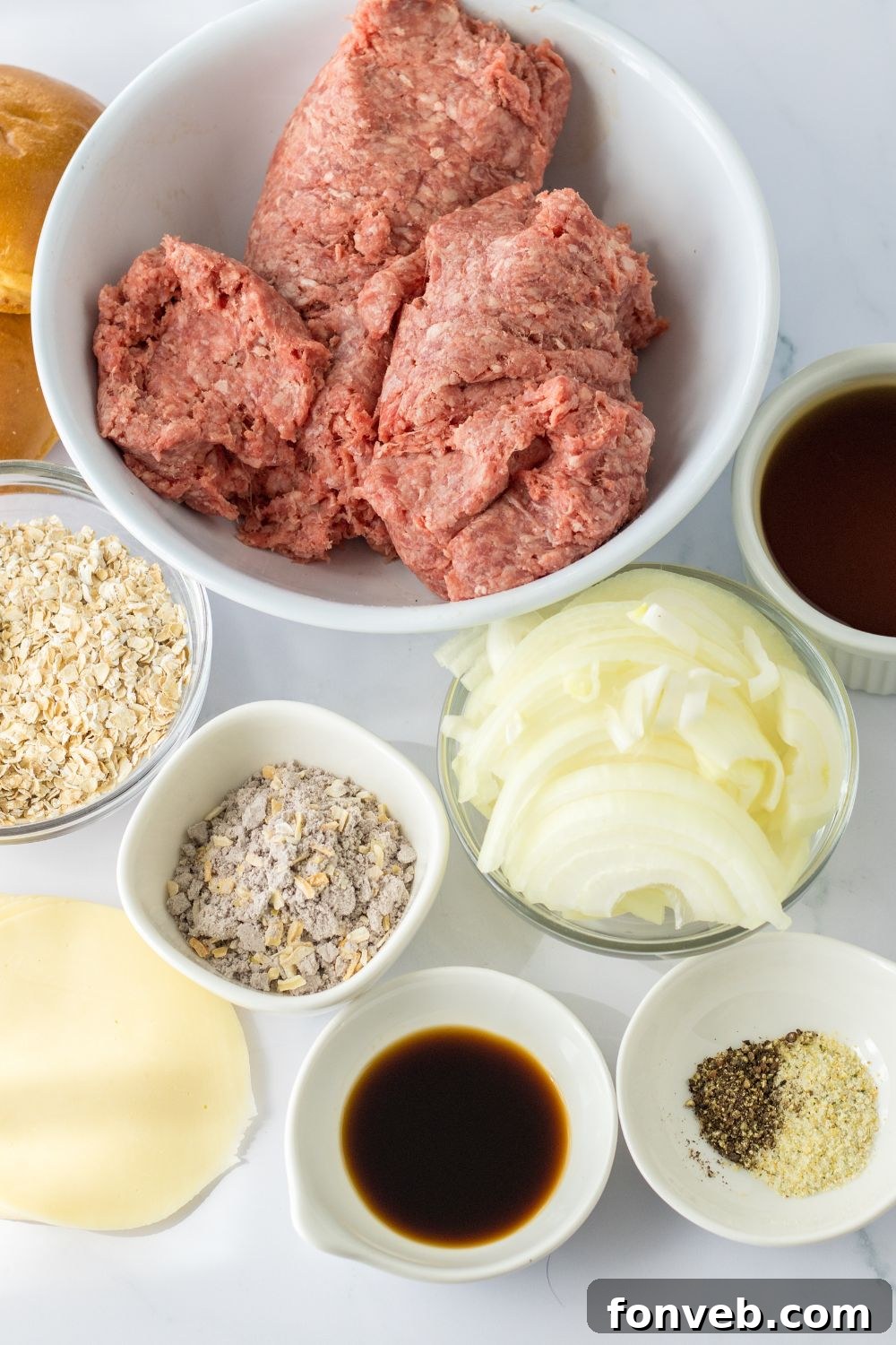 ground beef French dip ingredients on table