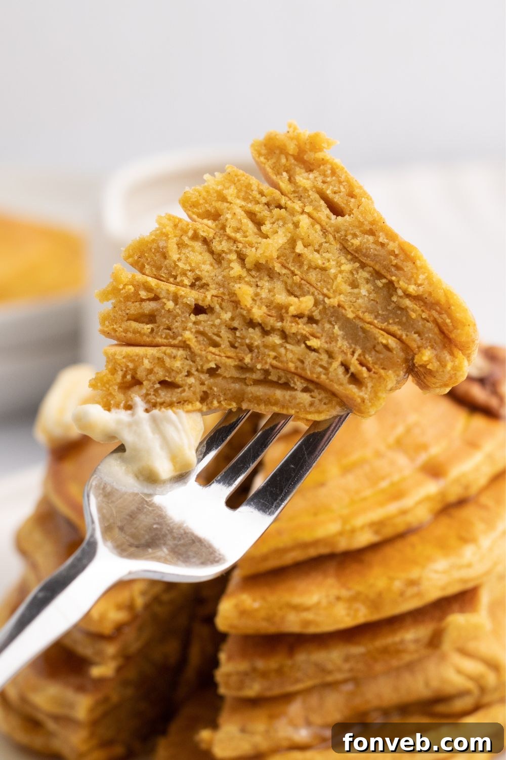 pumpkin pancakes on a fork