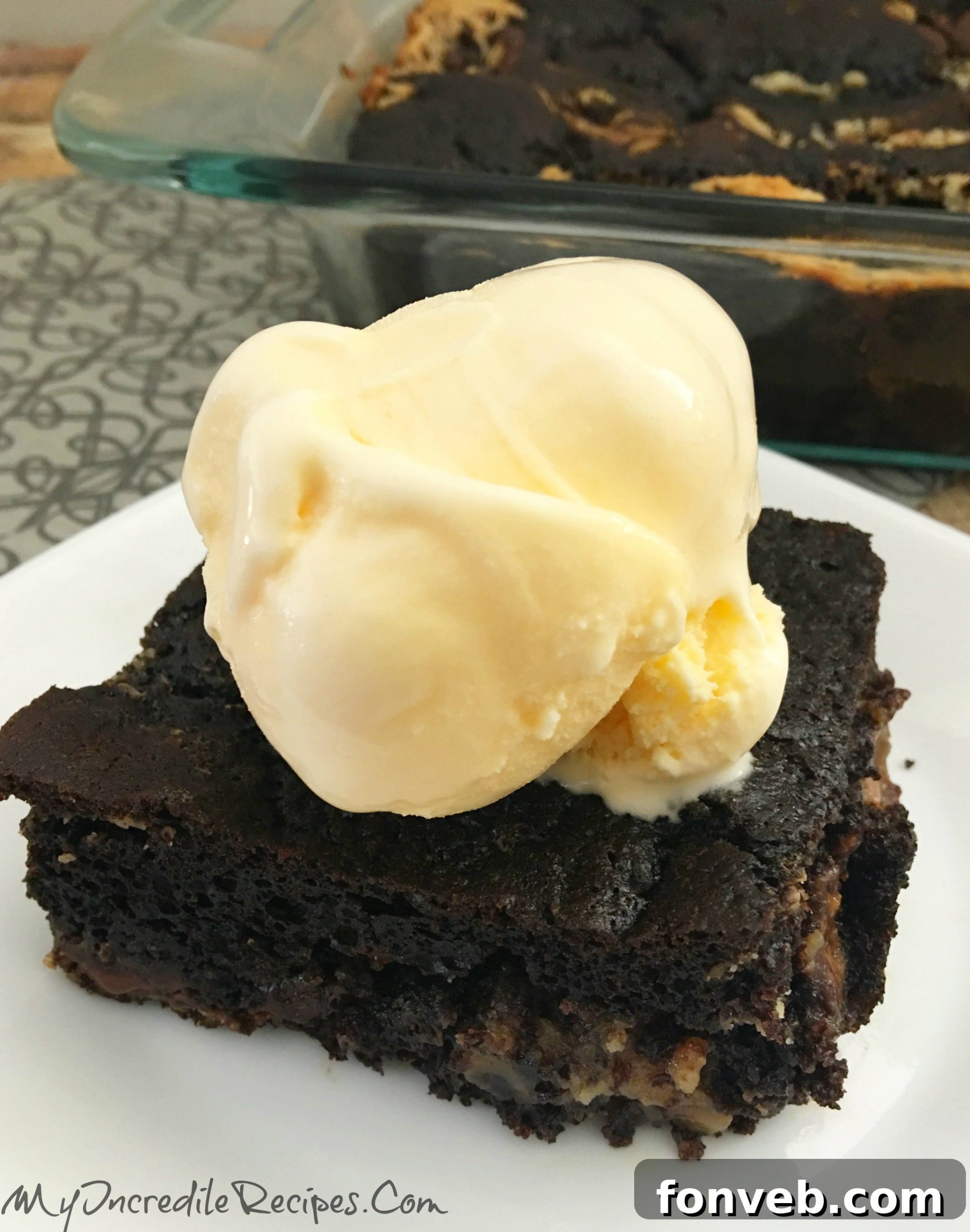 Another close-up of a cake slice, emphasizing the rich, moist texture and the balance of ingredients