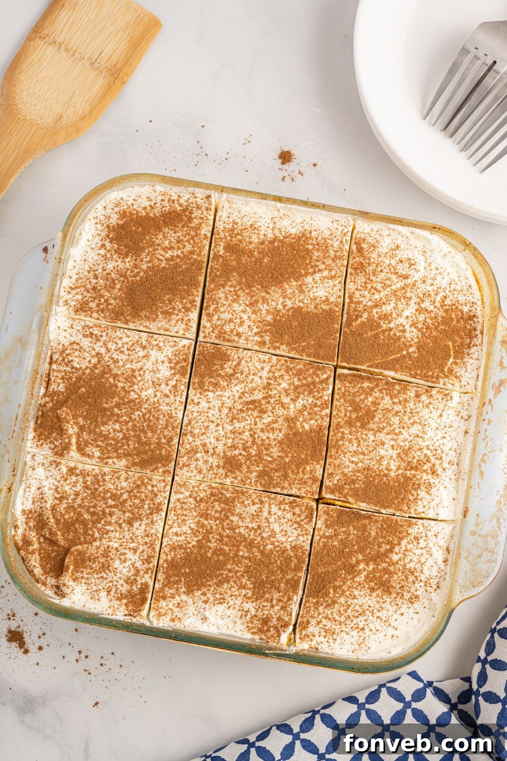 The finished Pumpkin Delight, cut into neat squares within the baking pan, ready for serving.