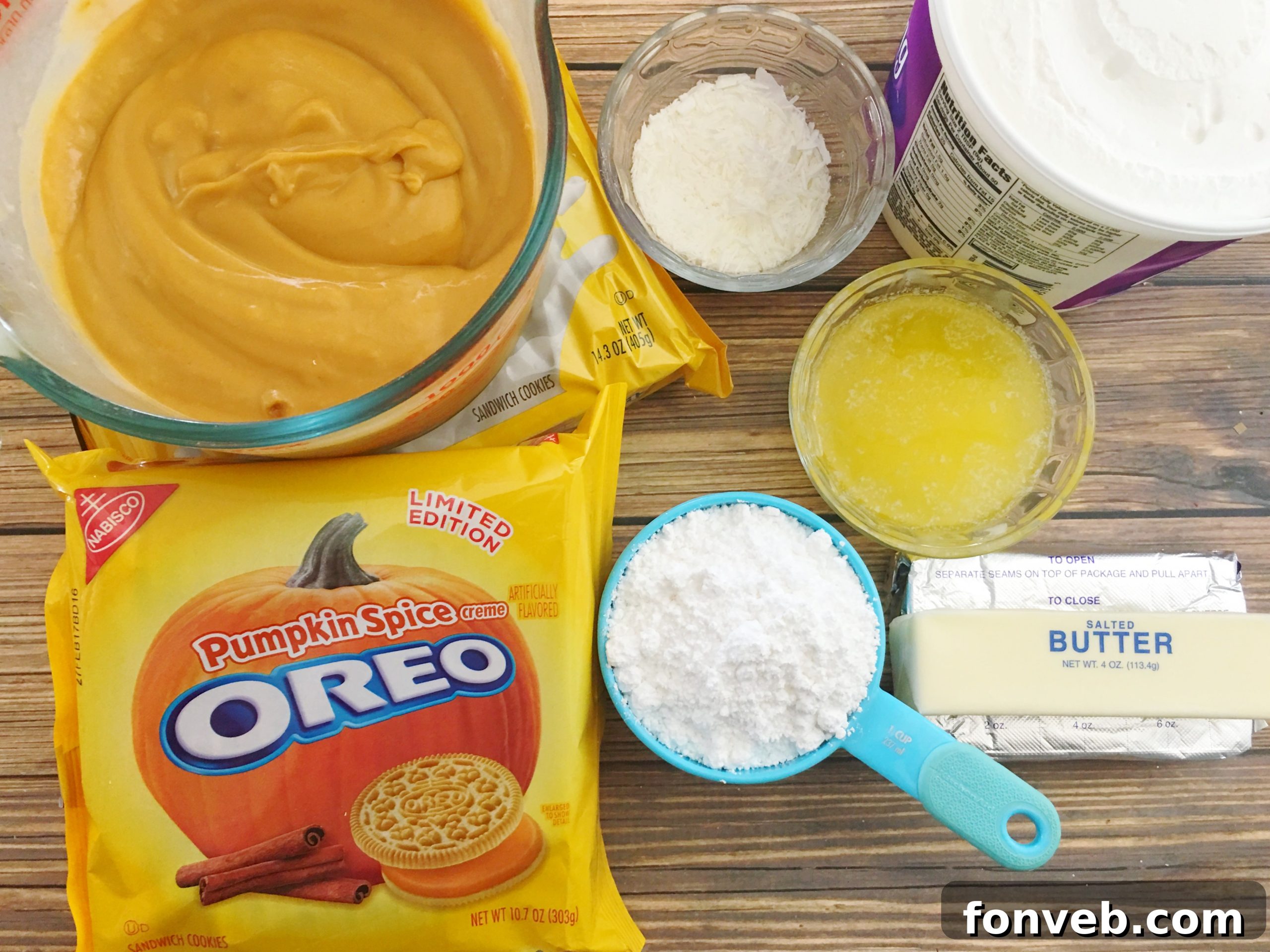 Spiced Pumpkin Cheesecake Lasagna 3 Close-up of crushed Golden and Pumpkin Spice Oreos, ready for the crust