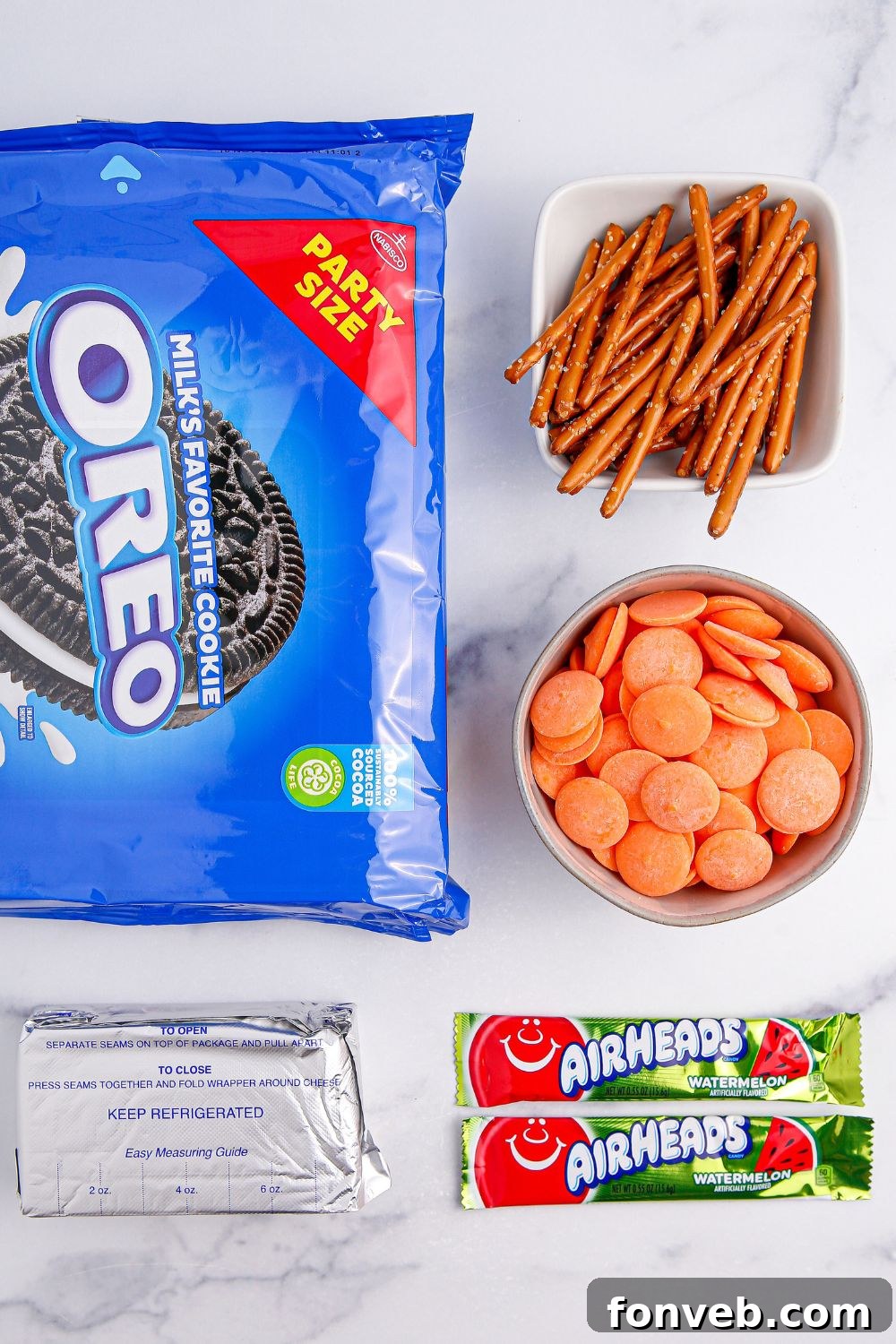 Pumpkin Spiced Oreo Truffles 5 Oreo truffle ingredients on table