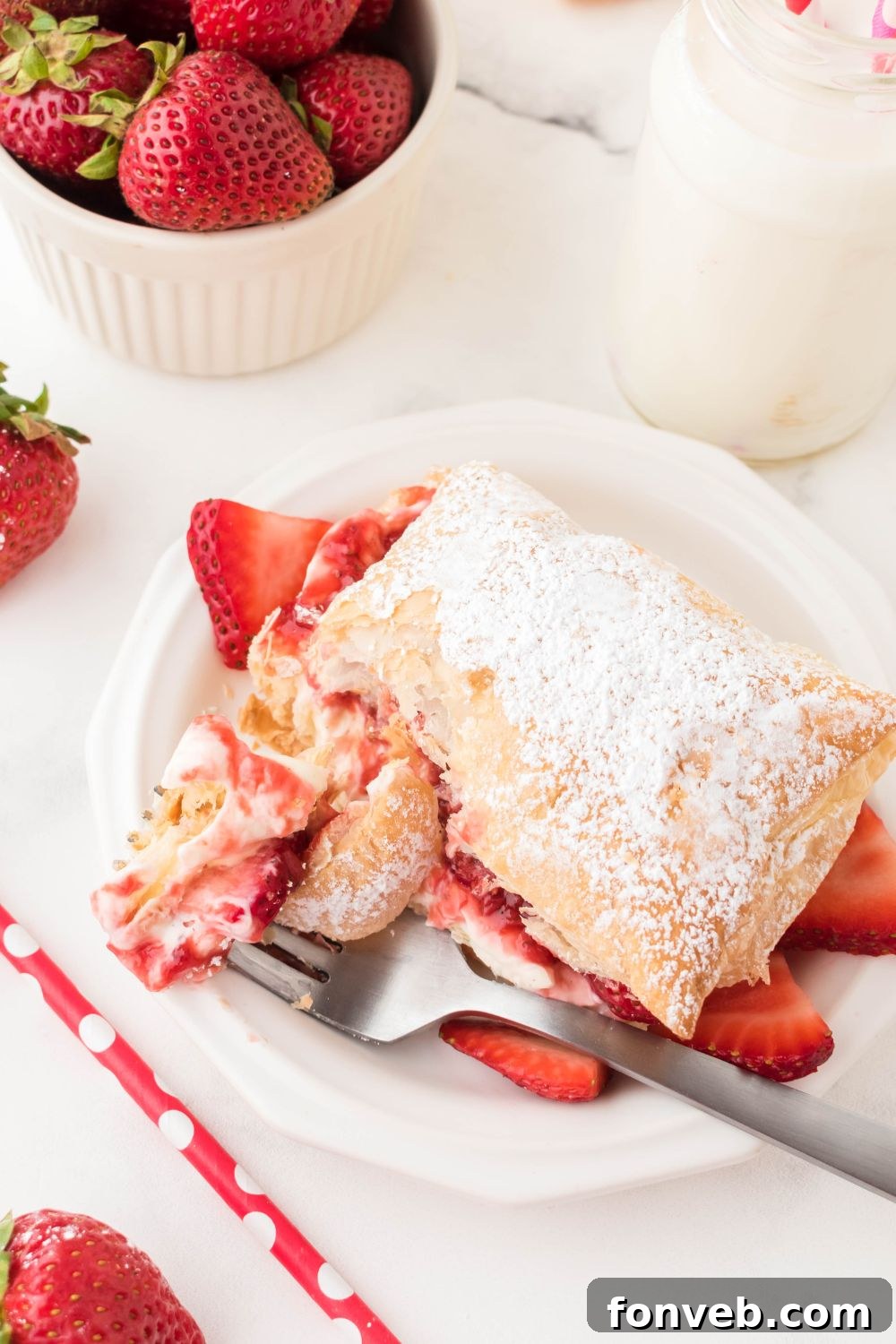 fork on plate with puff pastry