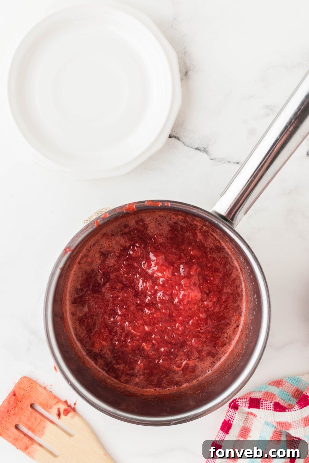 strawberry puree in a pan