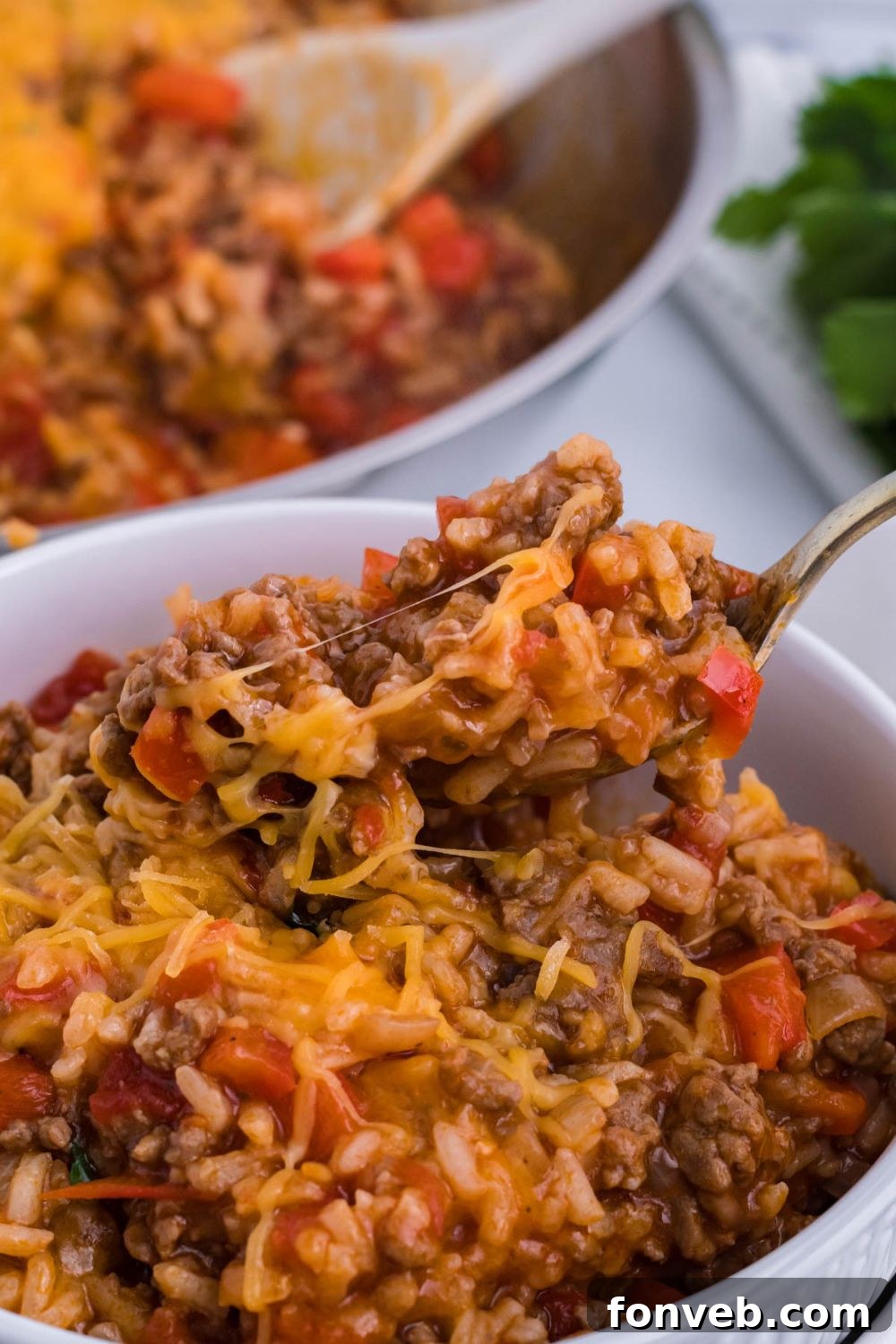 unstuffed pepper mixture on fork 