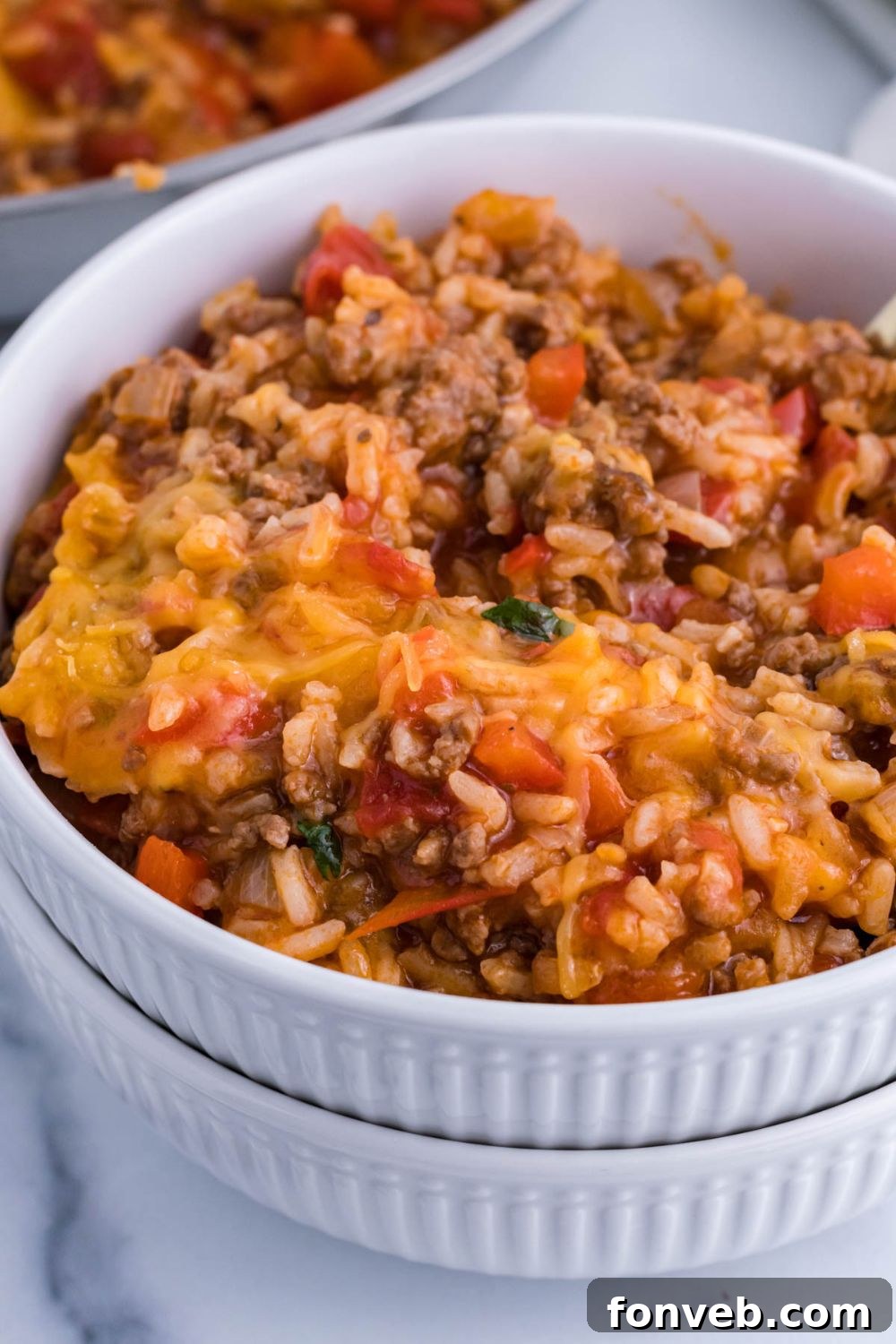Stuffed Pepper Casserole in a bowl on table 