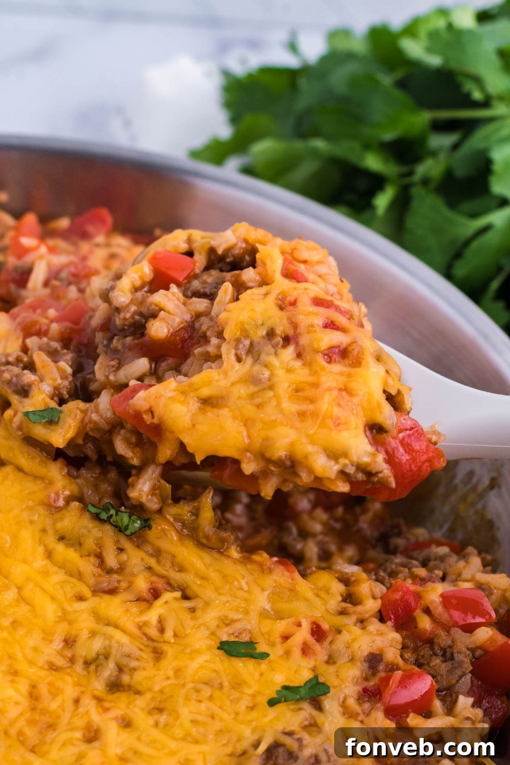 spoon with some stuffed pepper mixture on it 