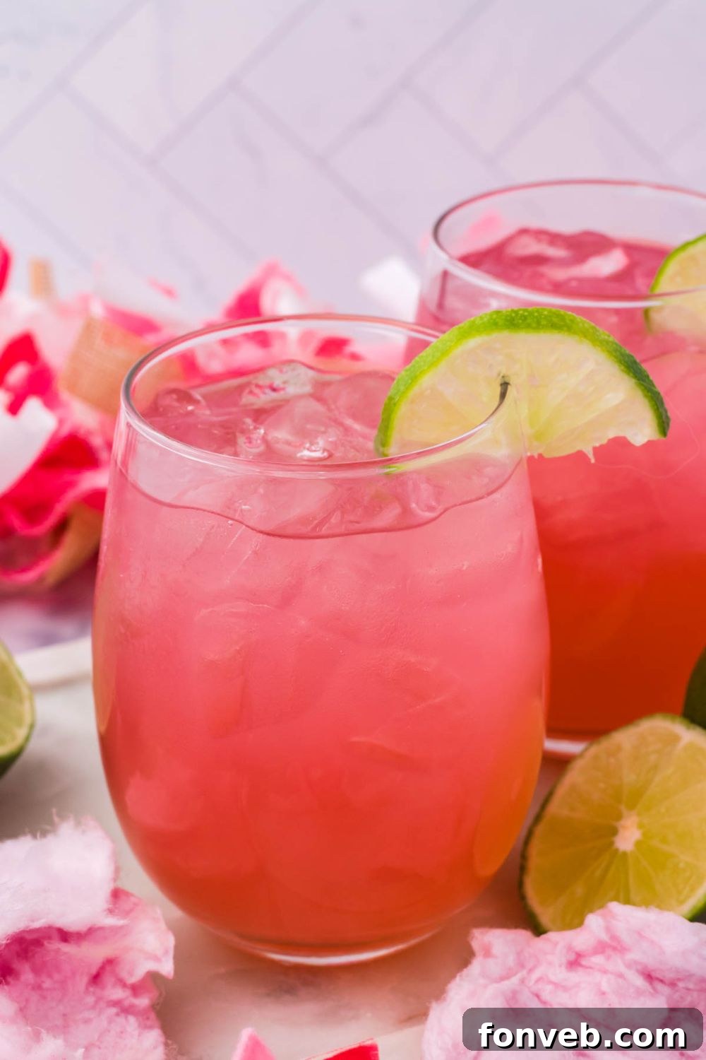 candy margaritas on table with cotton candy on table