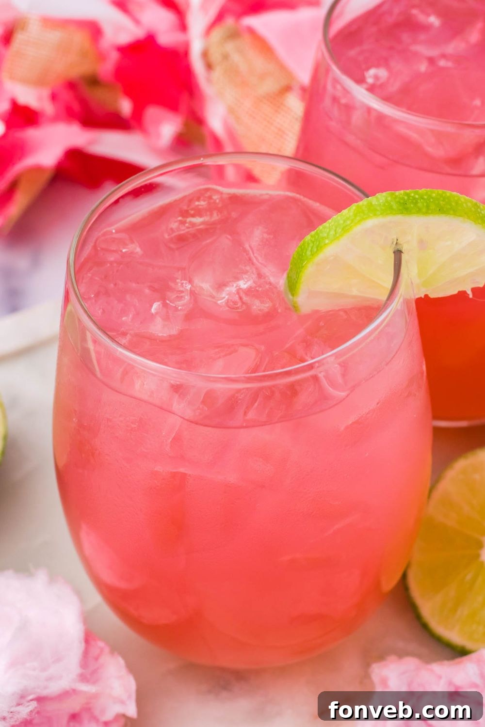 cotton candy margaritas in glasses on table