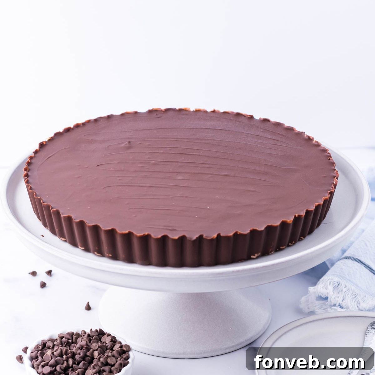 Giant Reese's Cup Pie on a serving tray