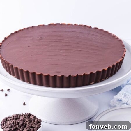 Giant Reese's Cup Pie on a serving tray