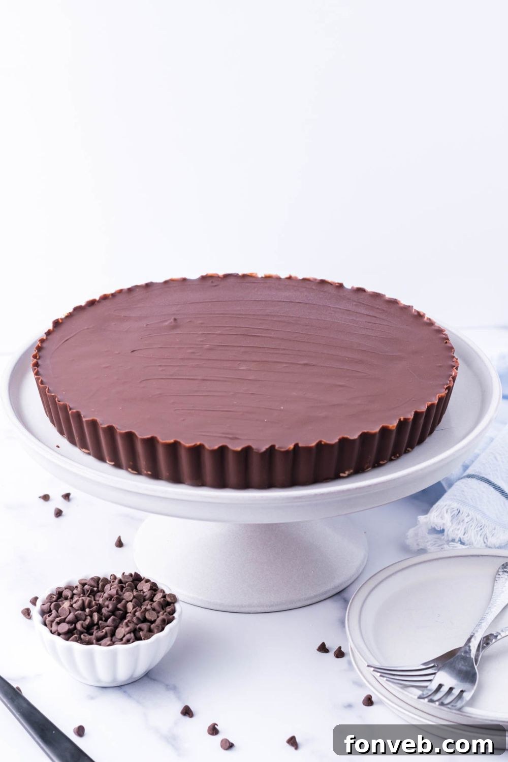 Giant Reese's Cup Pie on a serving tray