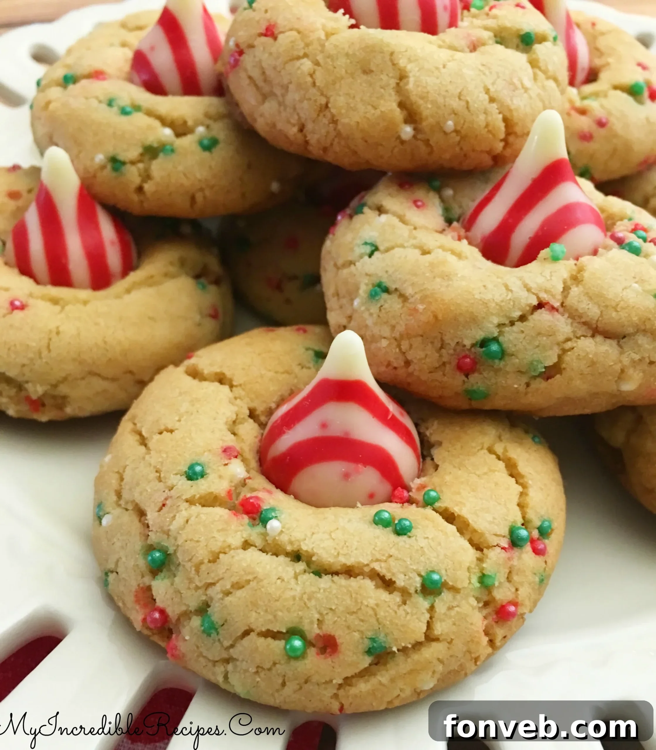 Peanut butter blossoms with peppermint kisses