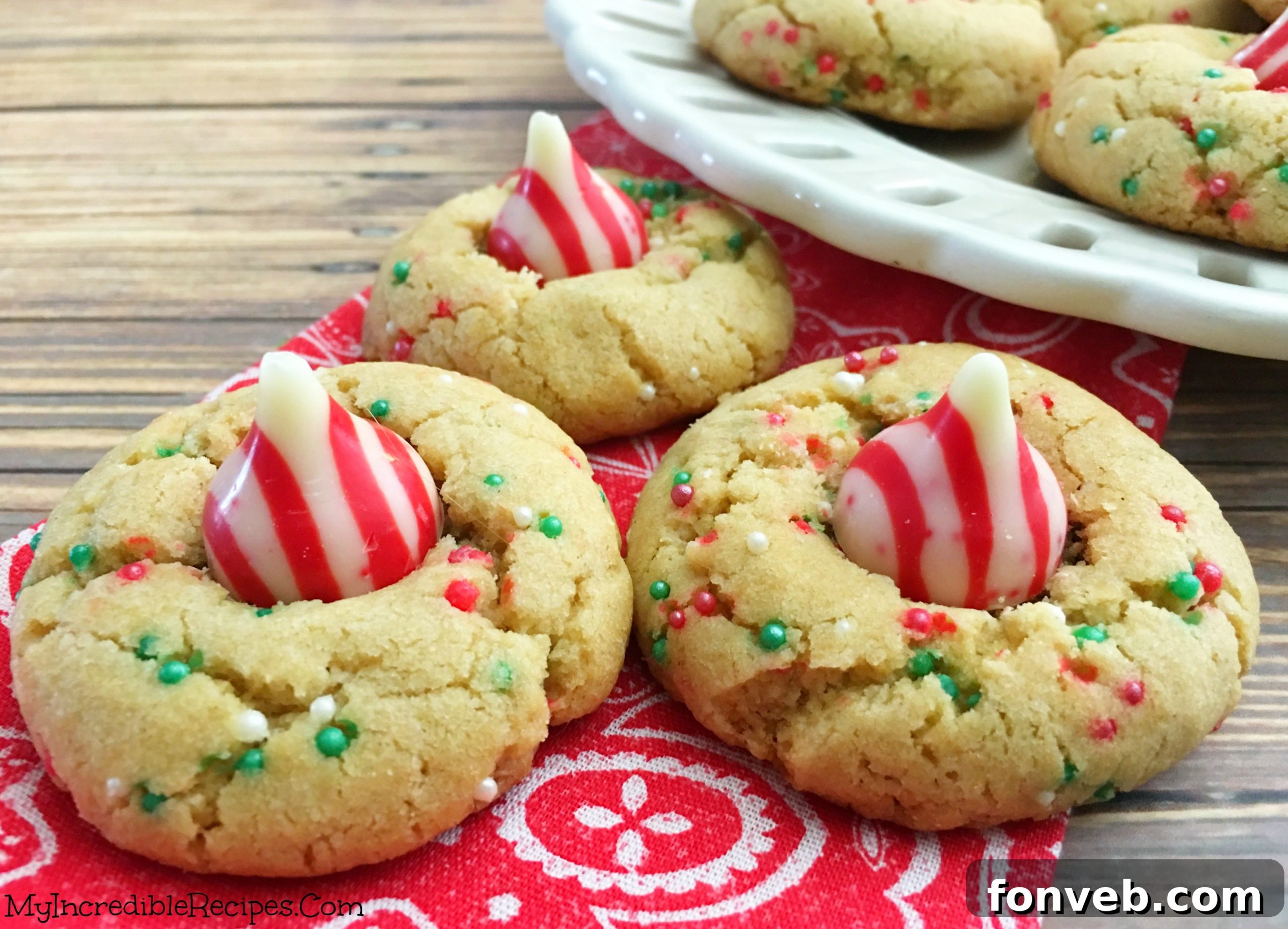 Christmas peanut butter blossom cookies with sprinkles