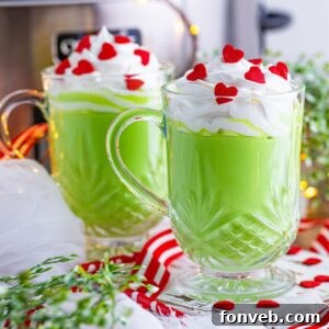 Grinch Hot Chocolate in glasses on table